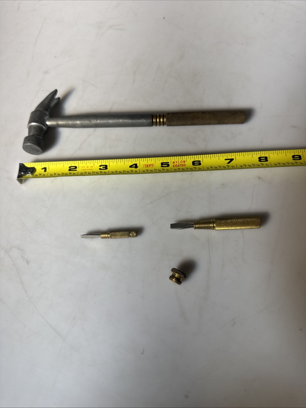 Vintage Gam Mfg 8 Oz Claw Hammer With Brass Nesting Slotted Screwdriver USA
