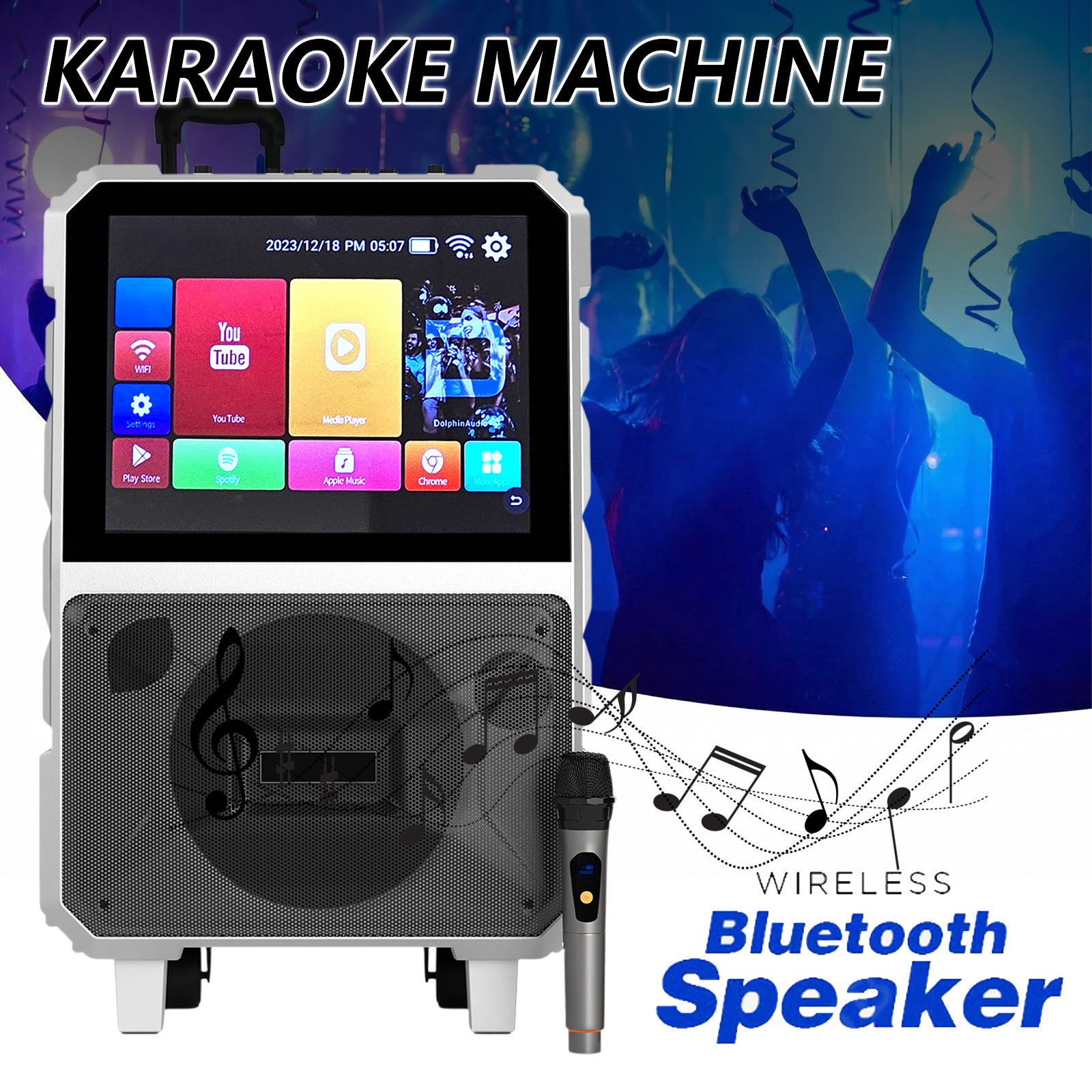 Professional Karaoke Machine Bluetooth Speaker Lyrics Display Screen WirelessMic