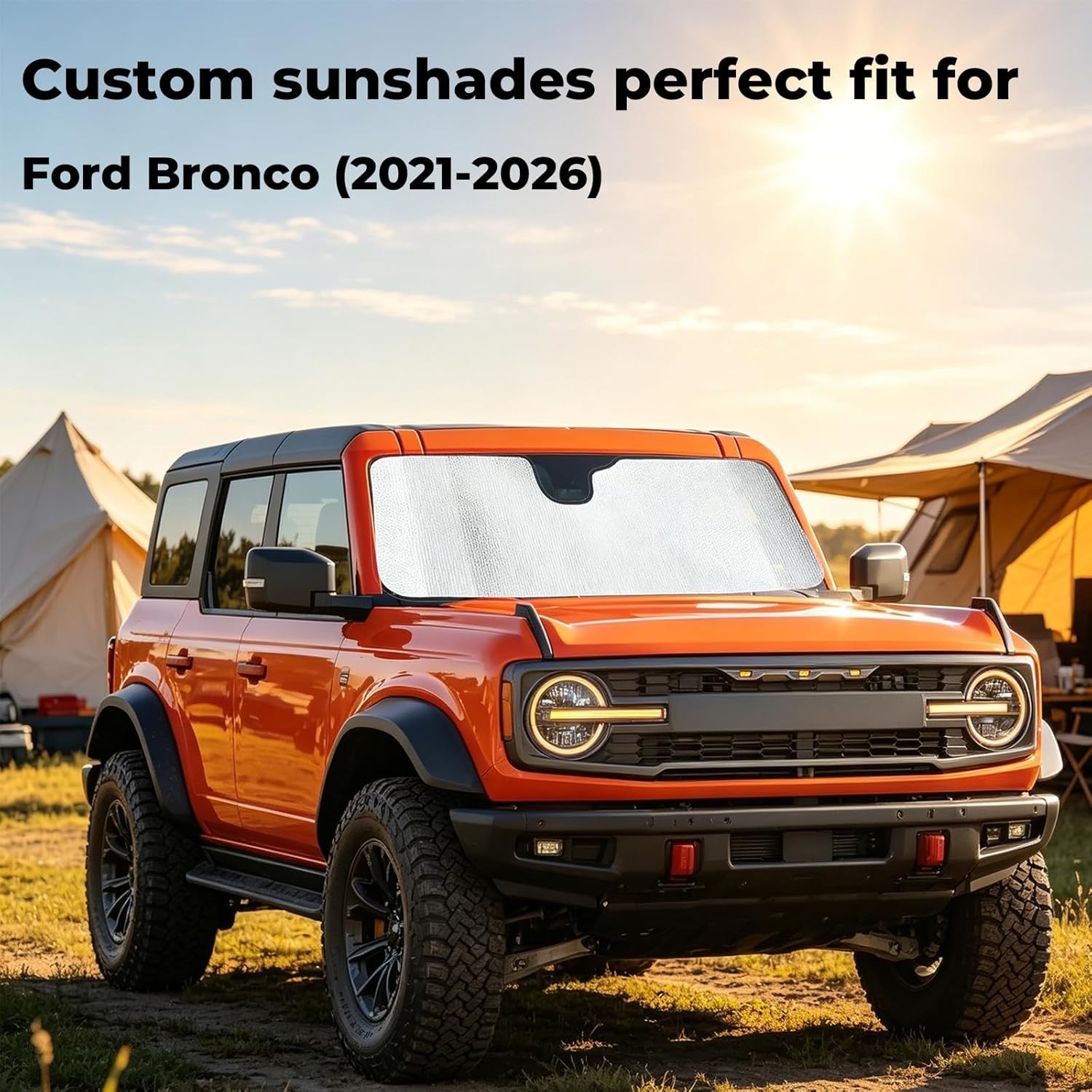 Windshield Shade Compatible with Ford Bronco 2021-2026 Foldable Front Window Sun