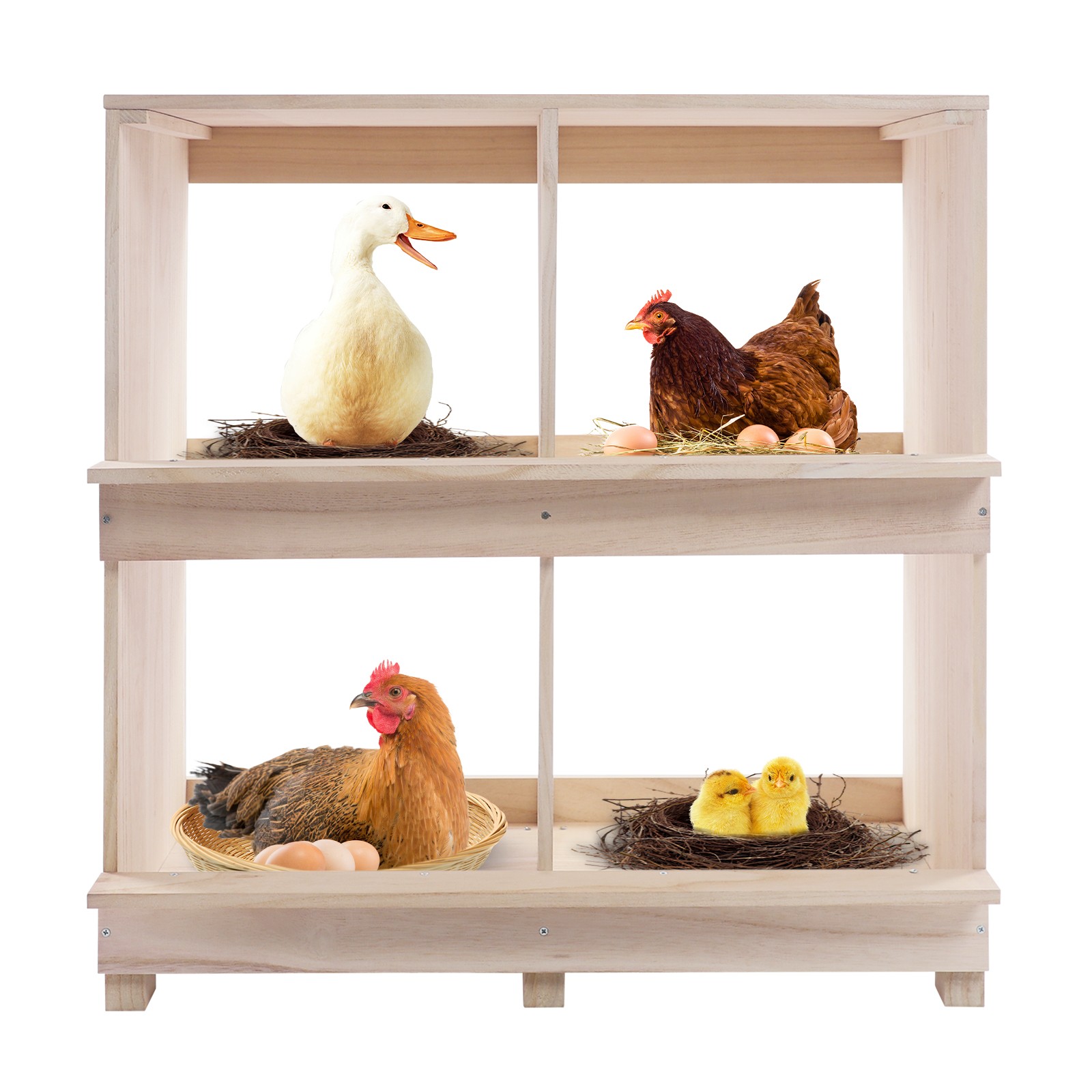 2 Tier Chicken Laying Boxes 4 Hole Nesting Box for Chickens Wooden Nesting Boxes