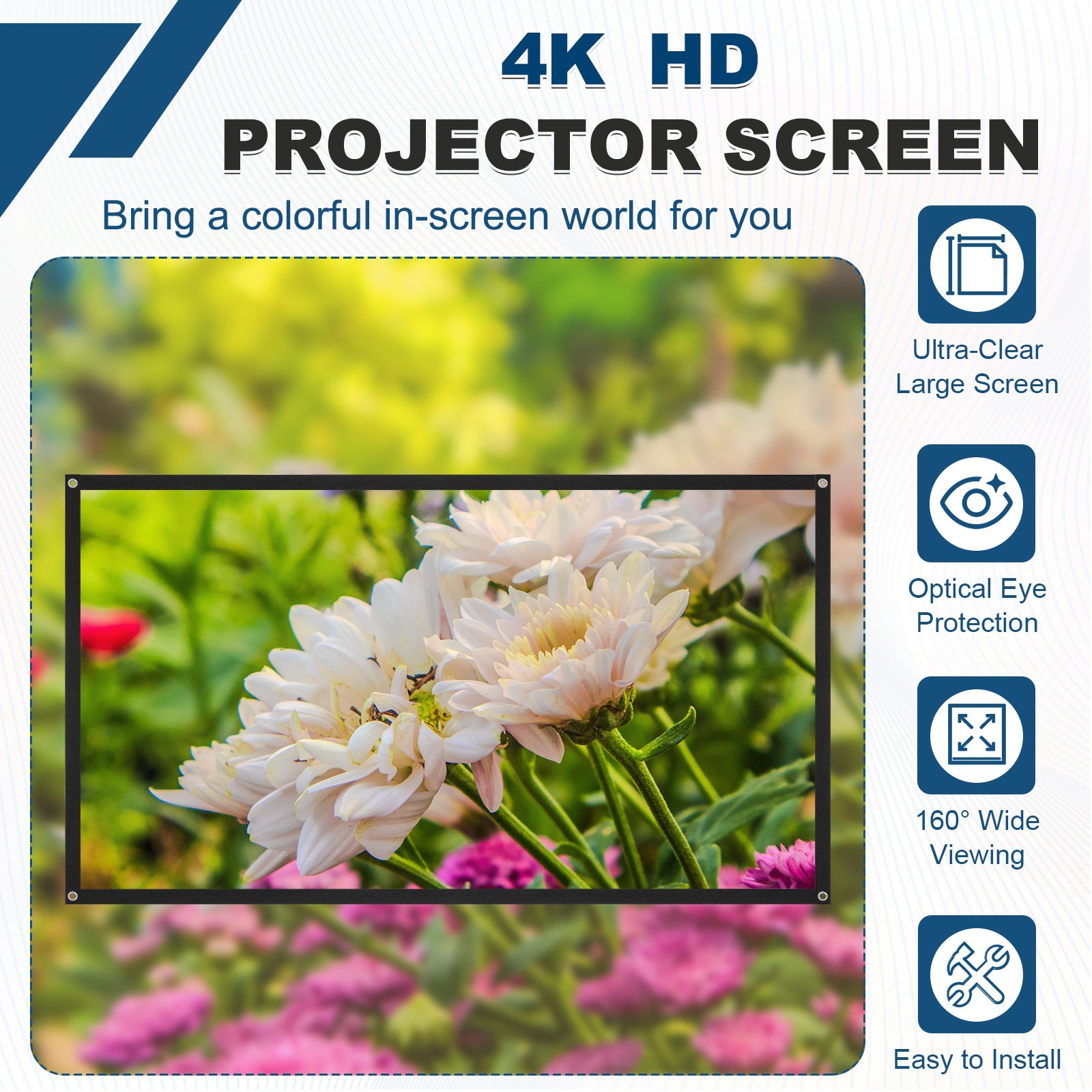 72in Portable Projector Screen, 4K HD 16:9, Average White