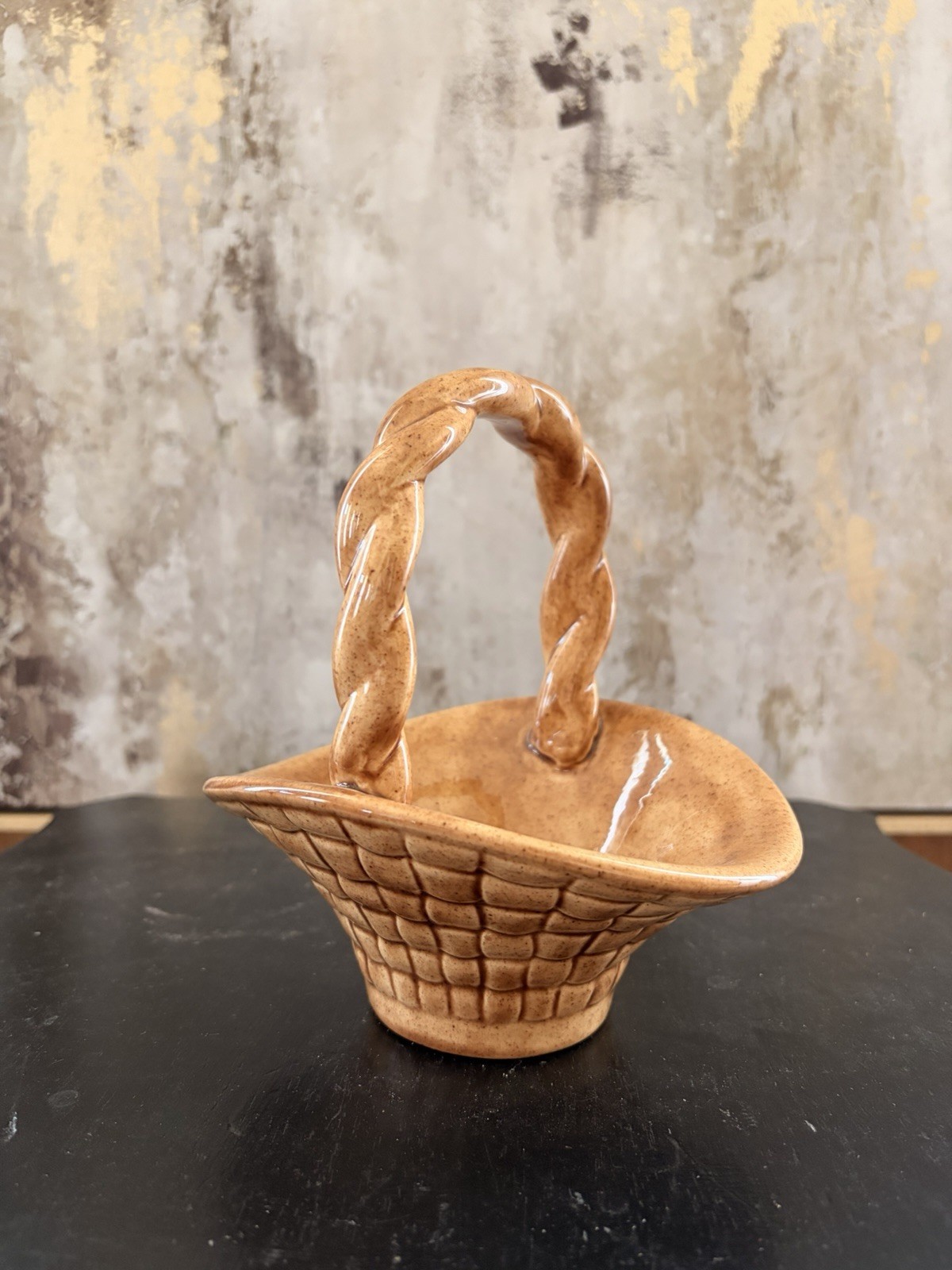 Small Brown Ceramic Basket Handmade