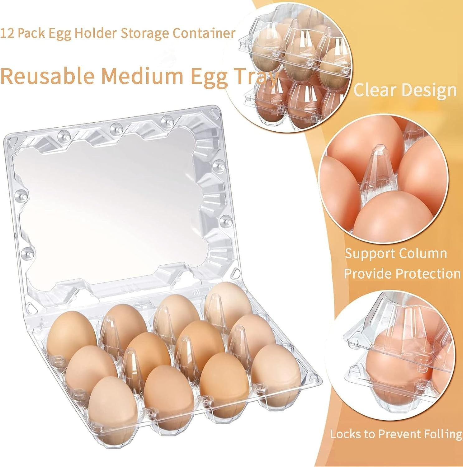 Space-Saving 12 Pack Egg Cartons - Clear Reusable Plastic for Safe Egg Storage
