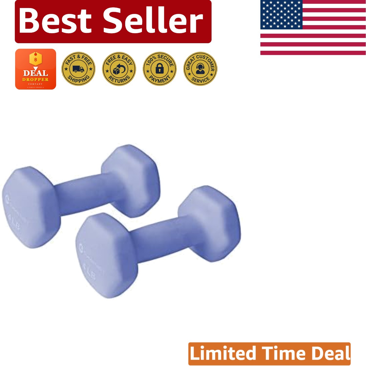 Pair of 4 lb Neoprene Dumbbells - Lightweight Non-Slip Grip for Daily Workouts