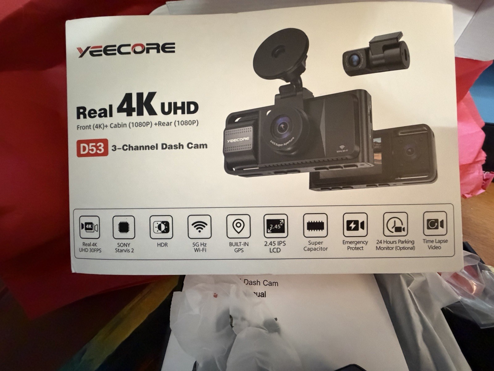 Yeecore 4K Dual Dash Cam with 5G WiFi and GPS Real 4K +HDR 1080p