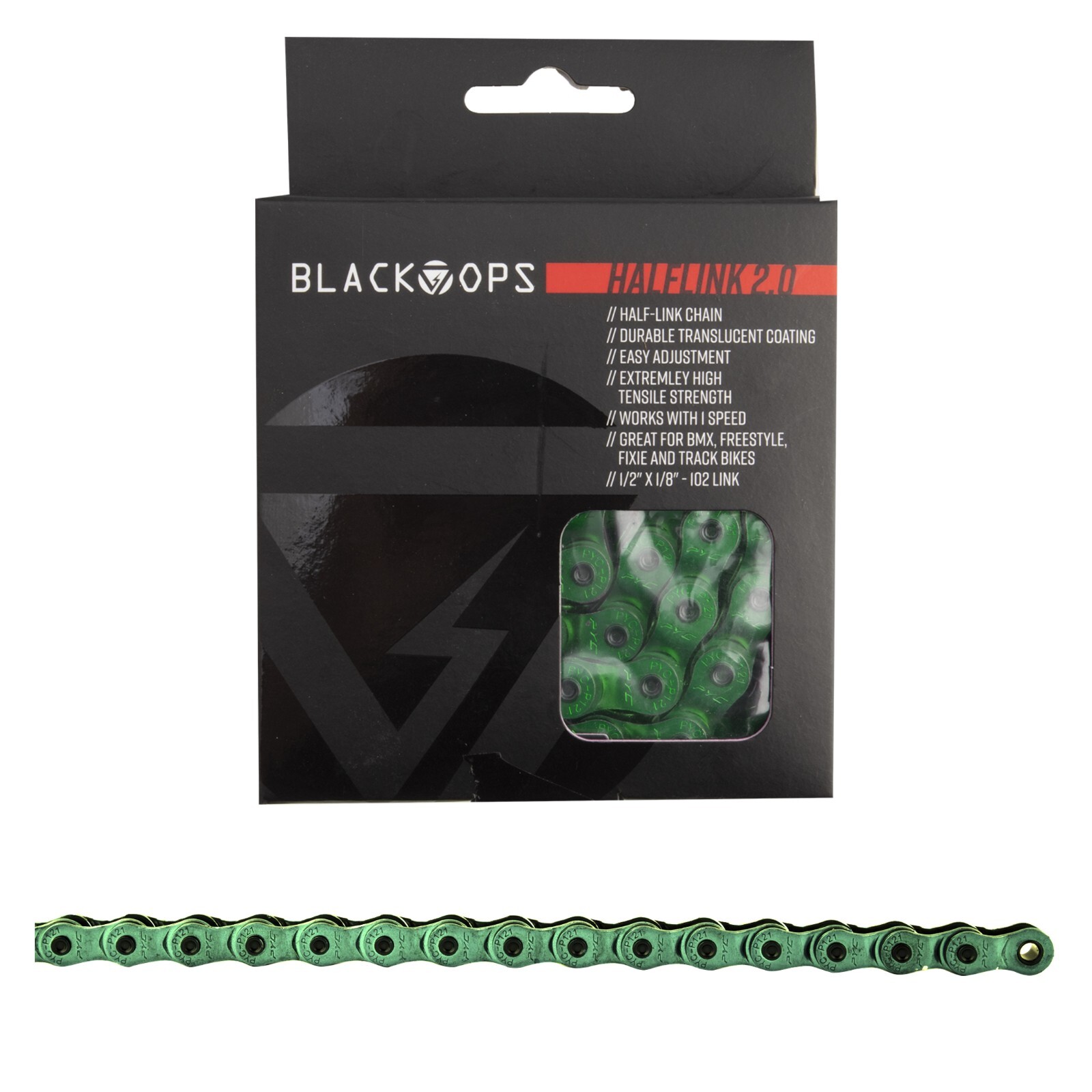 Chain Black-Ops 1/2x1/8 Half Link 2.0 1s Translucent-Green 102 Links