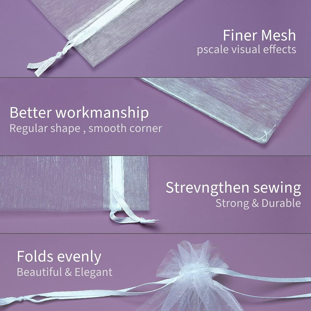 50PCS Small Mesh Bags Drawstring White Mesh Drawstring Bag Mini Net Bag