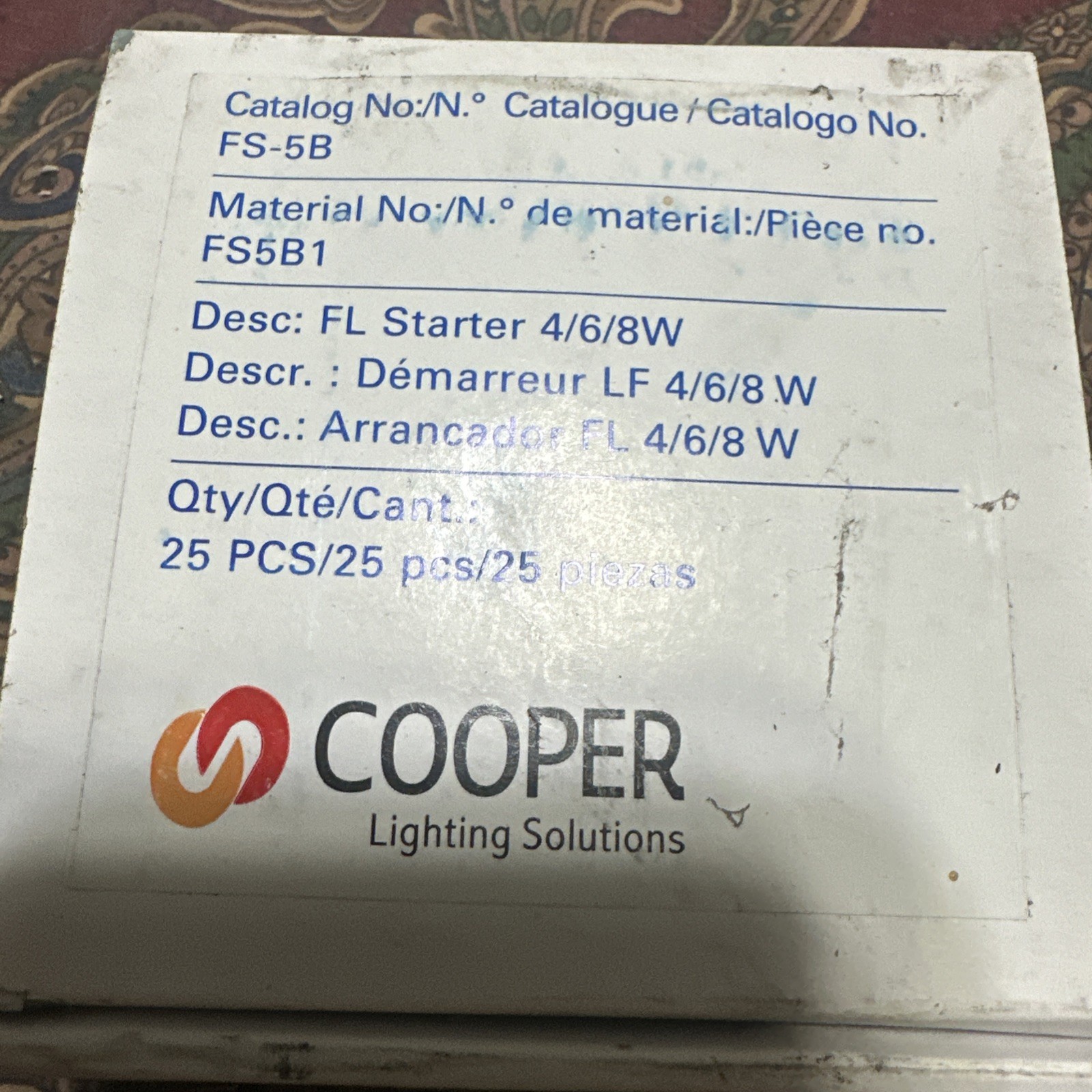 25 Cooper FS-5B 4/6/8W Fluorescent Lamp Light Source Starter (Pack of 25)