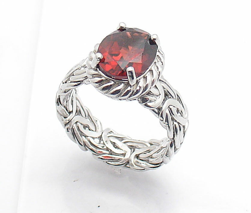 Red Garnet Gemstone Byzantine Ring Real Solid Sterling Silver Size 7 ~ 11 QVC
