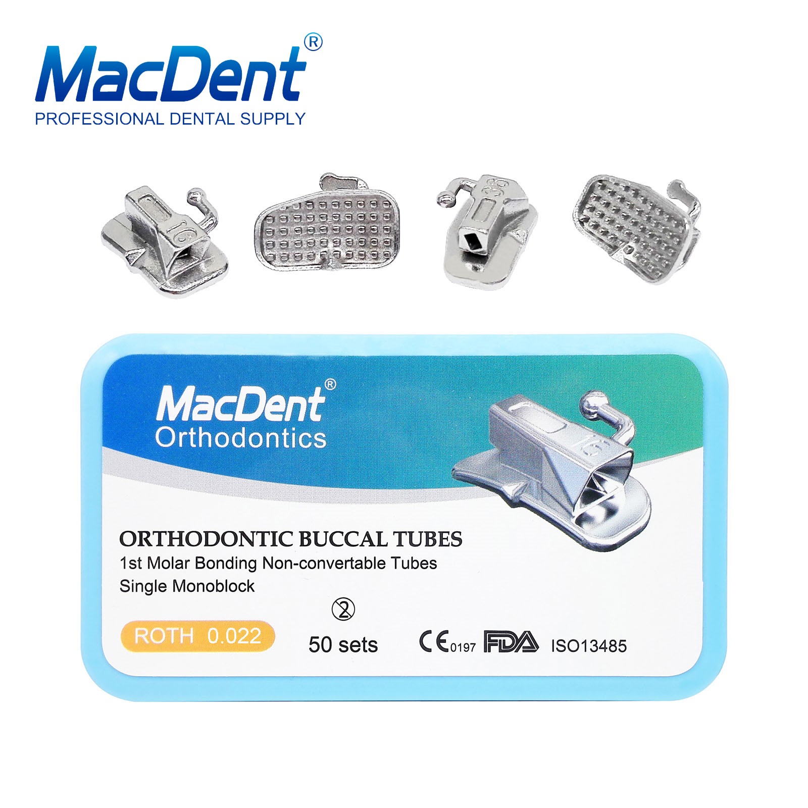 200Pcs MacDent Dental Orthodontic Buccal Tubes 1st Molar Tube Roth 022 Bondable