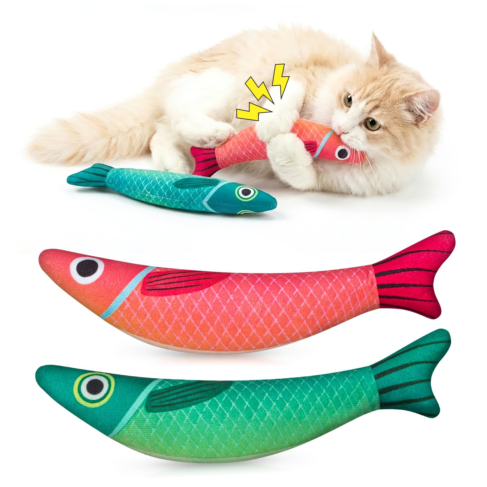 Catnip Toys for Indoor Cats with 5000mg Natural 2 Pack Fish Cat Toys Red+Green
