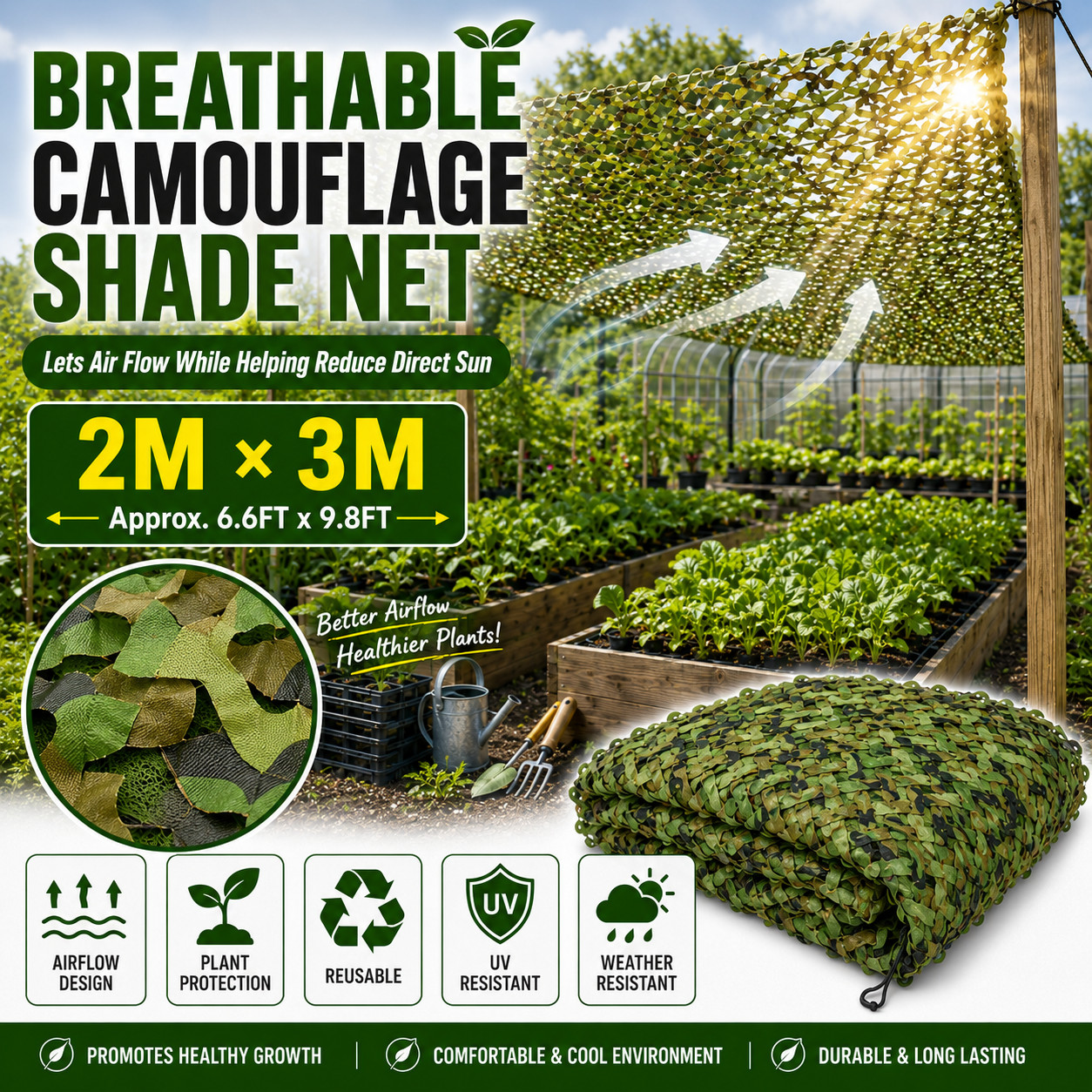 2*3M Camouflage Netting Military Camo Net Outdoor Shade Sunblock Car Cover UV!!