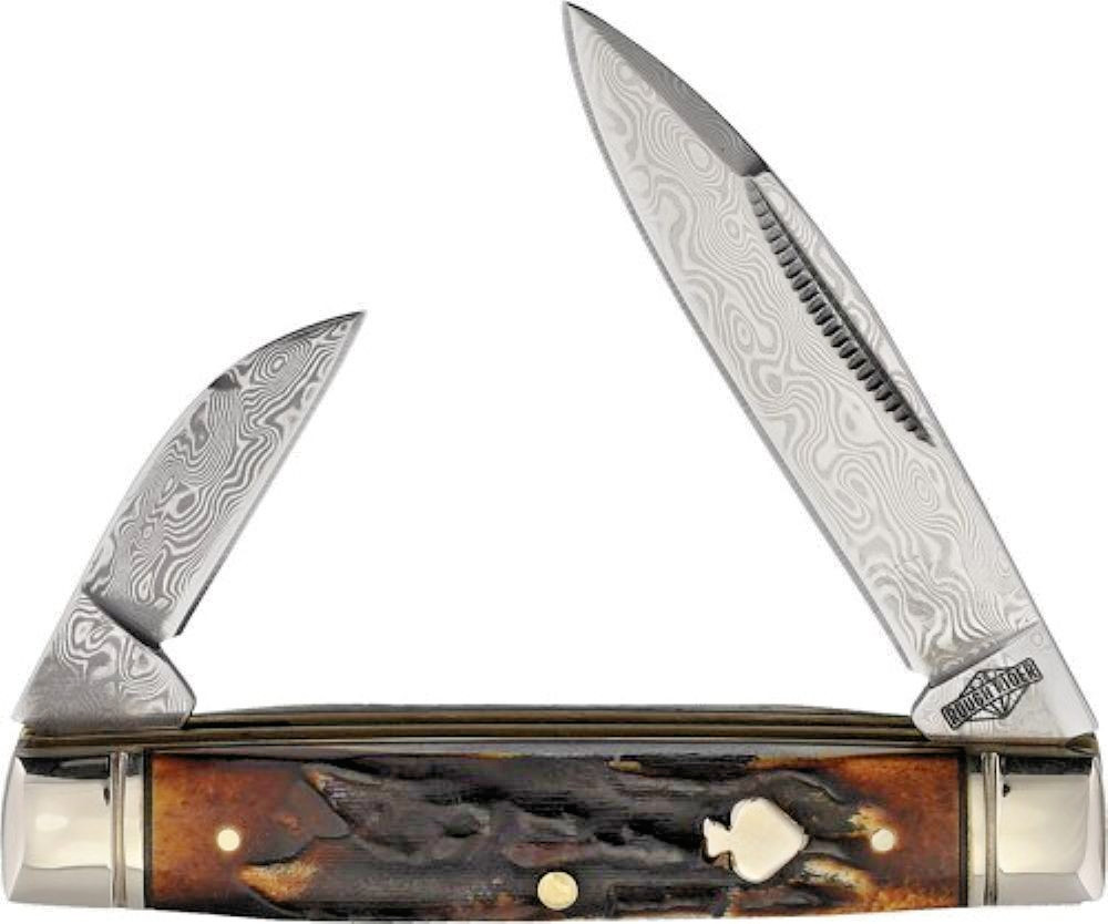 Cinnamon Stag Bone Handle Capitol Intern Damascus Blade Folding Pocket Knife