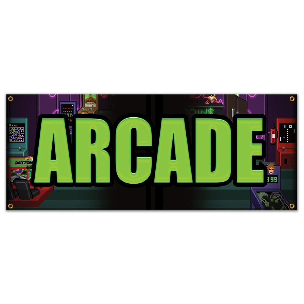 ARCADE BANNER SIGN video pinball skeeball bowling games shooting play