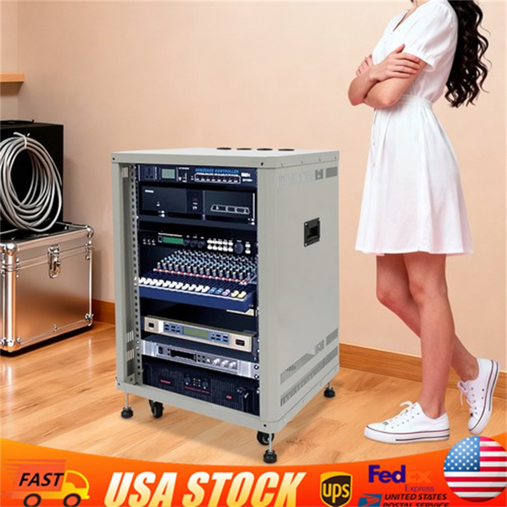 15U Component Rack Cabinet DJ Equipment Cabinet for Audio Video w/ Feet&Wheels