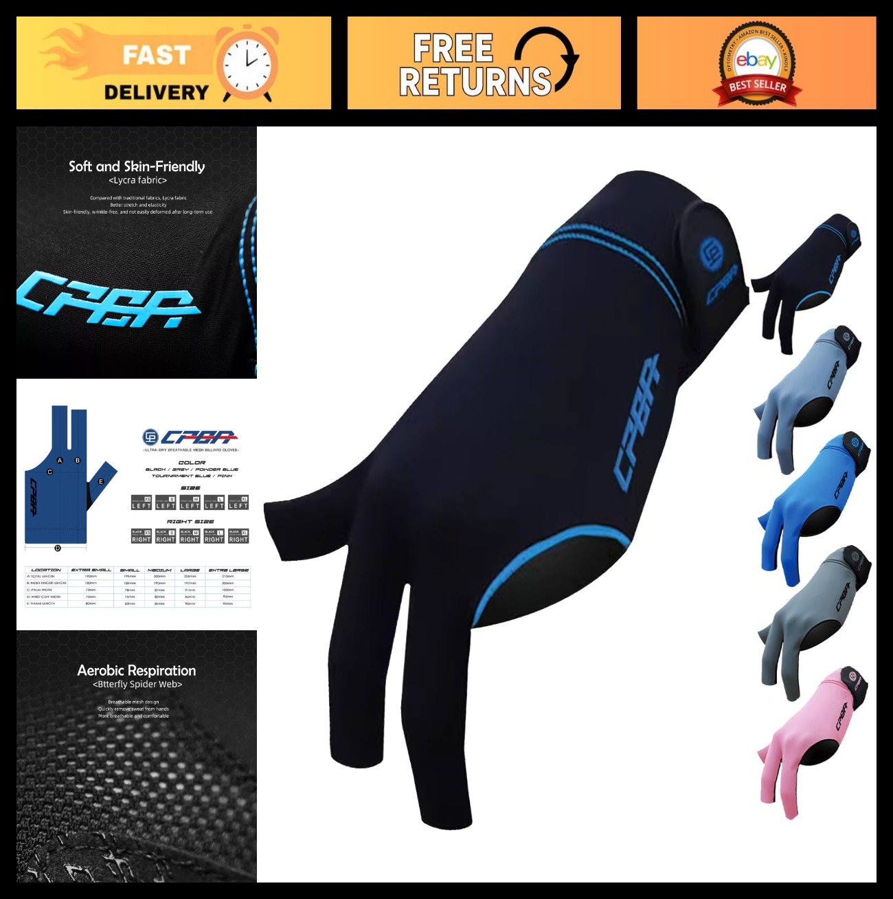 3 Finger Billiards Glove for Left Hand, Durable Snooker Cue Sport Glove, Unisex
