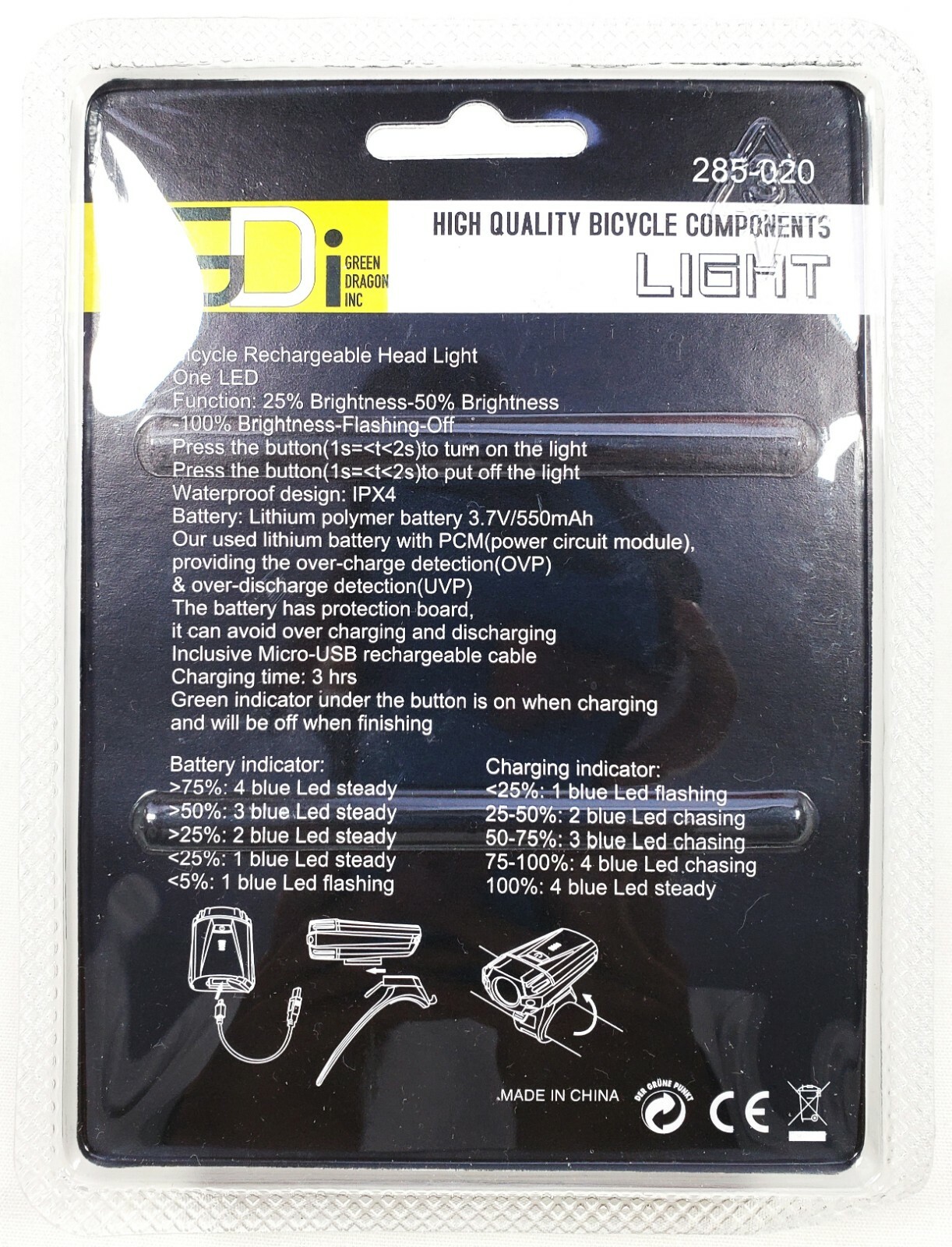 GDi Headlight LED USB Rechargeable 4 modes