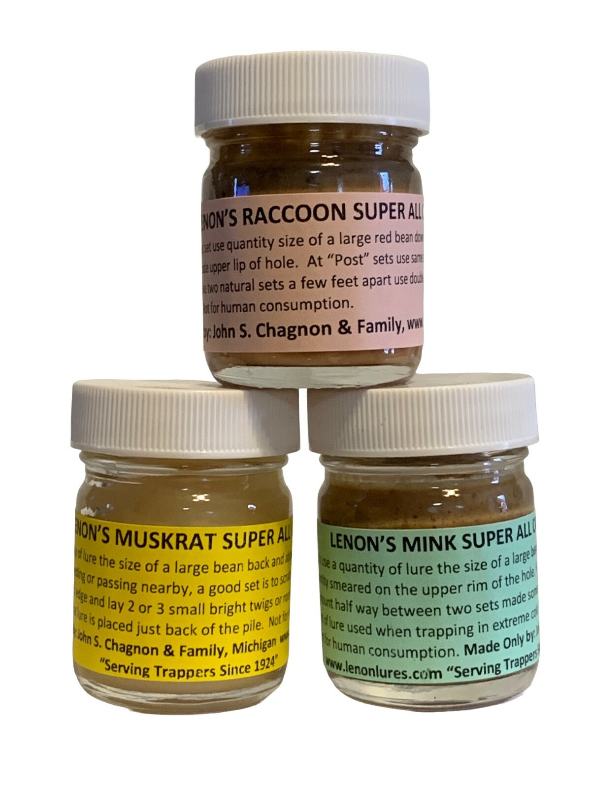 Trappers Favorite 3 Lenon Water Furbearer Package Muskrat, Mink & Raccoon 1 oz