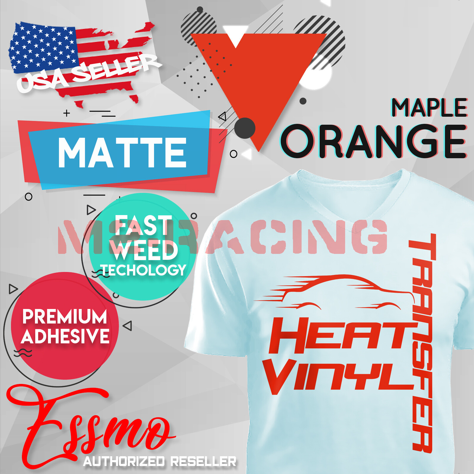 Maple Orange Matte Heat Transfer Vinyl HTV T-Shirt 10" Iron On Heat Press DP07