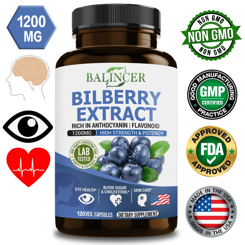 Bilberry Extract Rich in Anthocyanins | Flavonoids 1200 Mg High Strength Potency