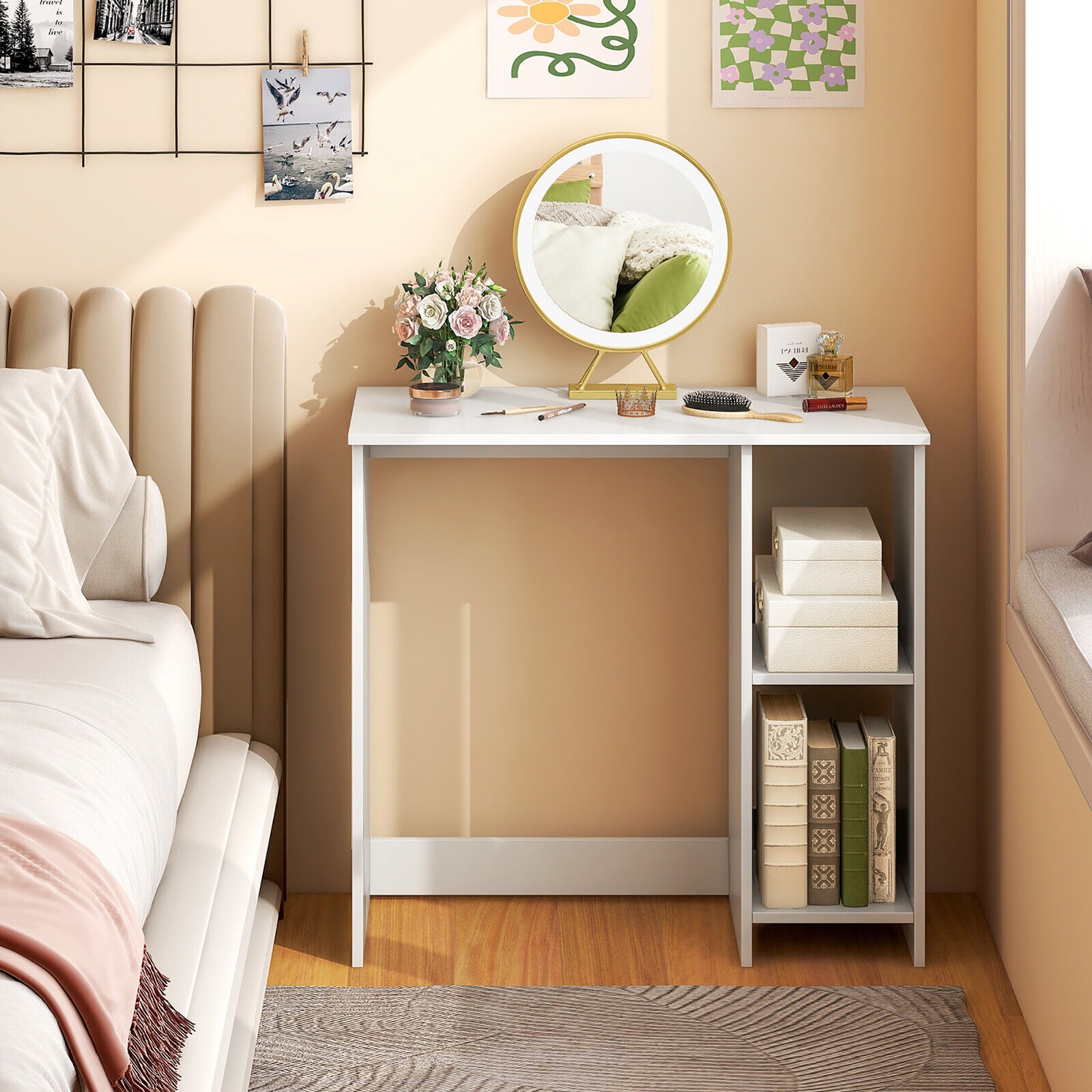 31.5" Small Computer Desk Home Office Study Writing Desk with 2 Compartments