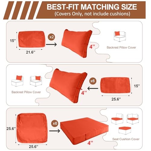 14 Piece Outdoor Patio Cushion Covers 25.6"L x 25.6"W x 4"H (covers) Orange