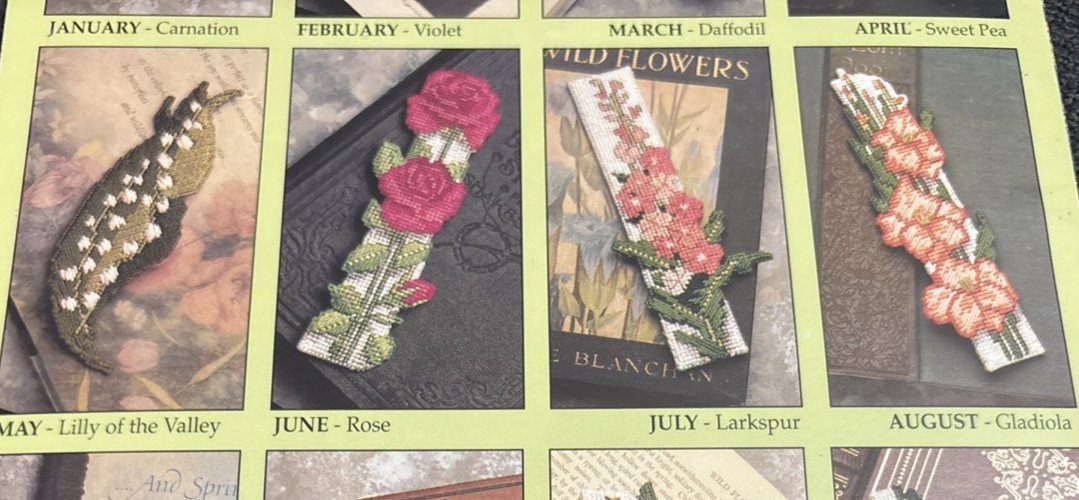 Vtg Rare Annie's Attic Birthday Flower Bookmarks Needlepoint Pattern '92 Bk87B79