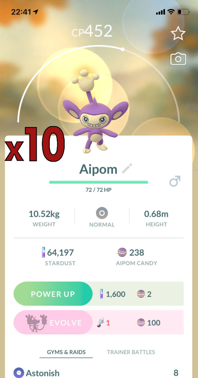 10x Aipom Pokemon Bundle !! Good Chance of Lucky and Good IVs !! Go