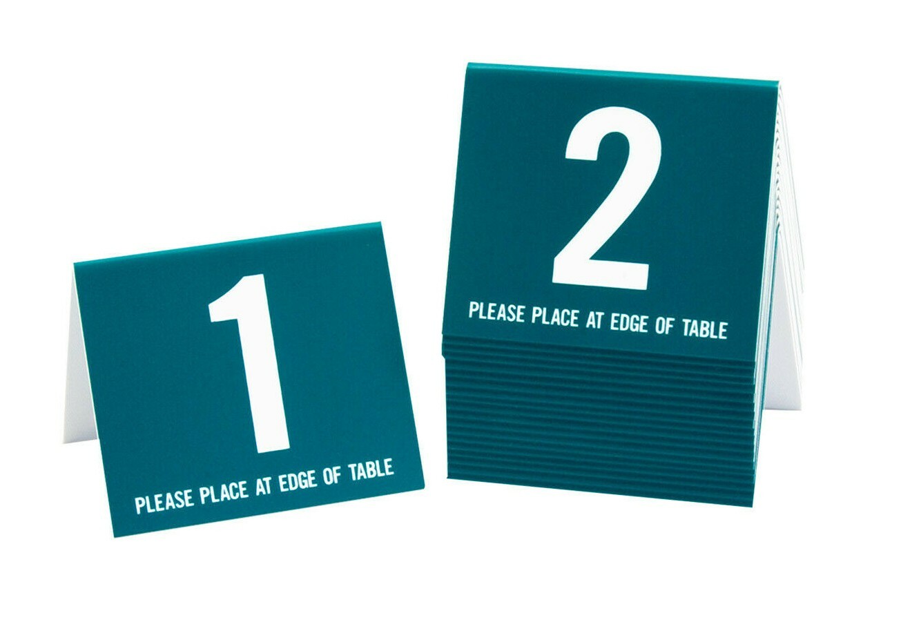 Plastic Table Numbers 1-20, Tent Style, Teal w/white number, Free shipping