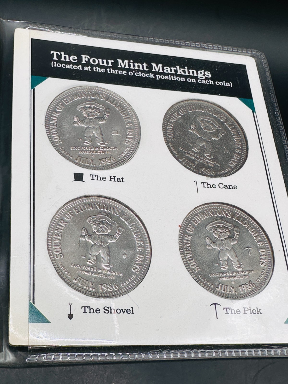 1986 Klondike Days Commemorative Pack. Four Dollars With Four Mint Markings.