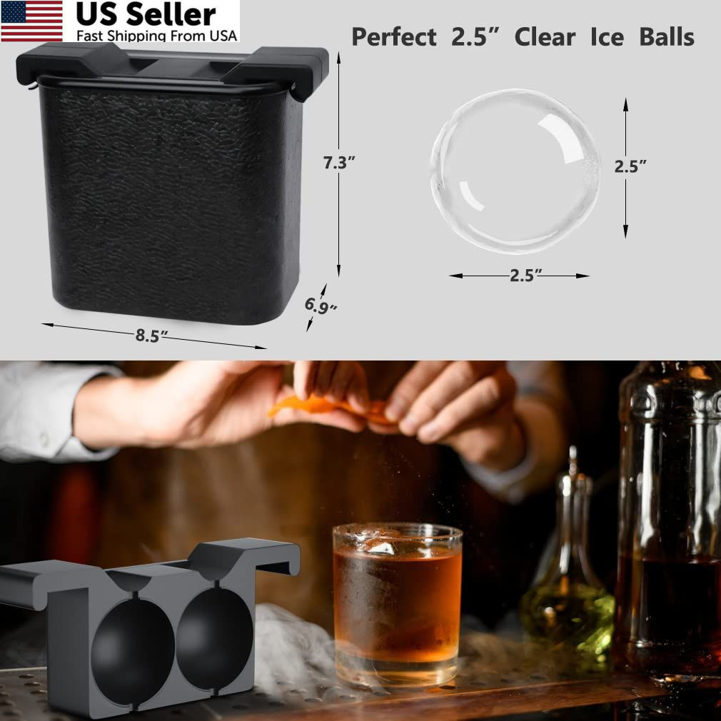TINANA Clear Ice Ball Maker, 2.5” Crystal Cube 8.6 inches, Black
