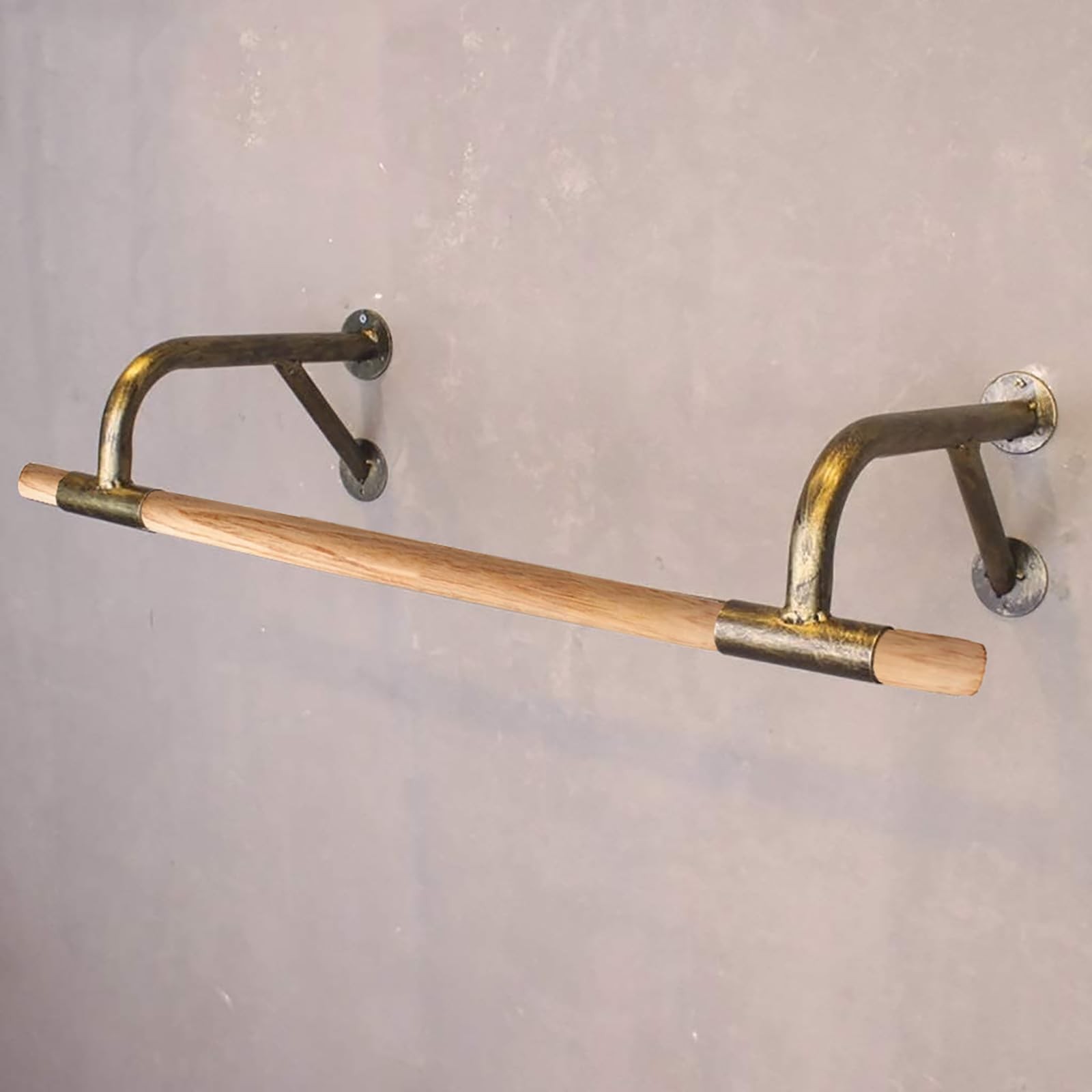 Industrial Wood Wall Clothes Hanging Rod,Iron Pipe Bracket Clothes Rod Garmen...