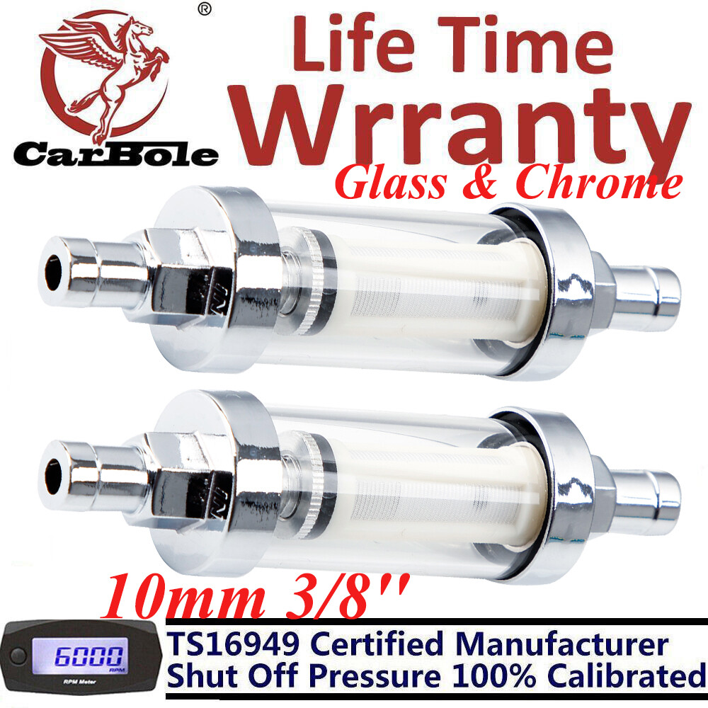 2Pcs 3/8 INCH GLASS INLINE Petrol FUEL FILTER IN & OUT FOR HARLEY DAVIDSON #9748