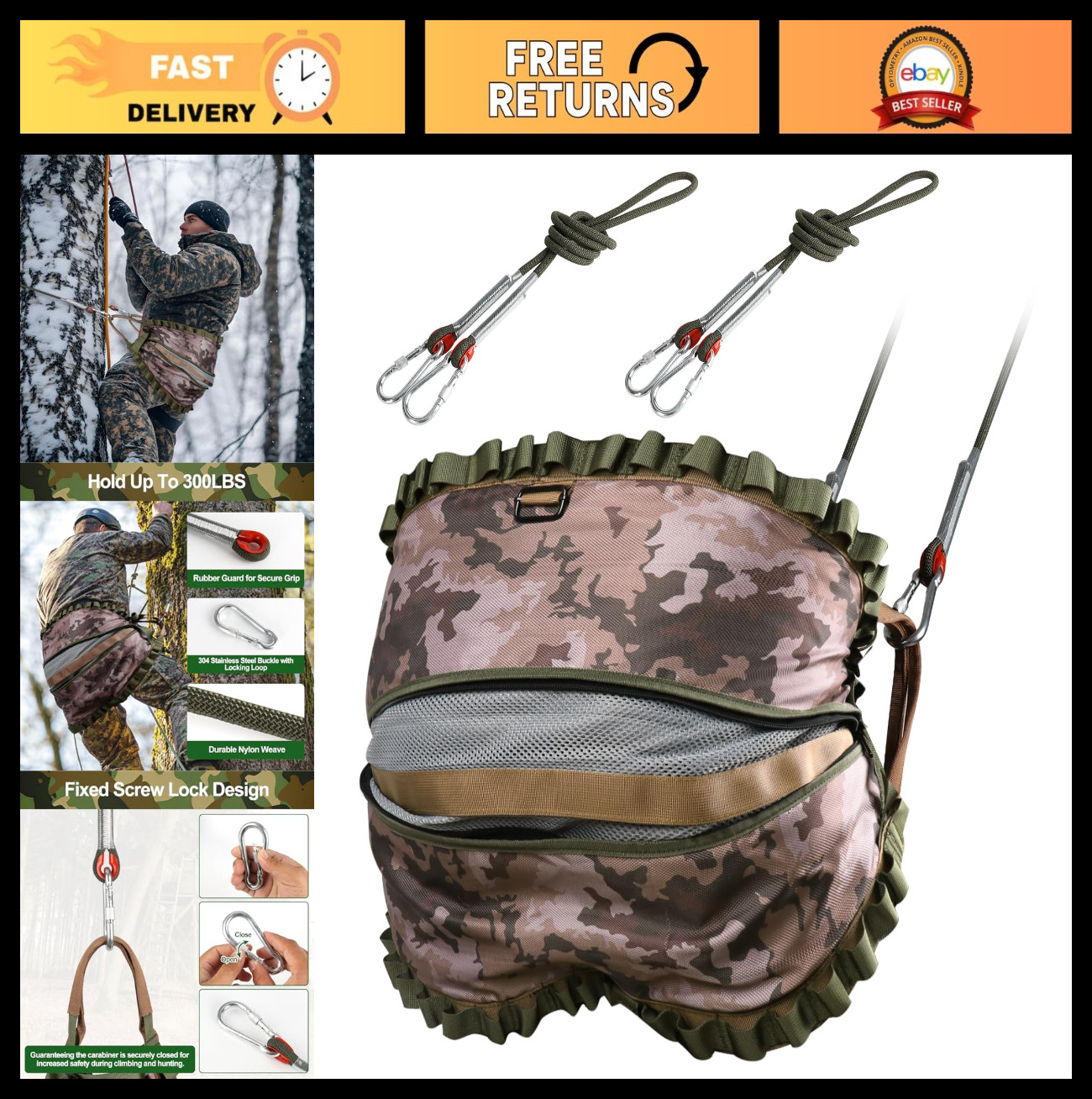 Comfortable Lightweight Hunting Saddle System, Padded Hammock Seat & Adjustable