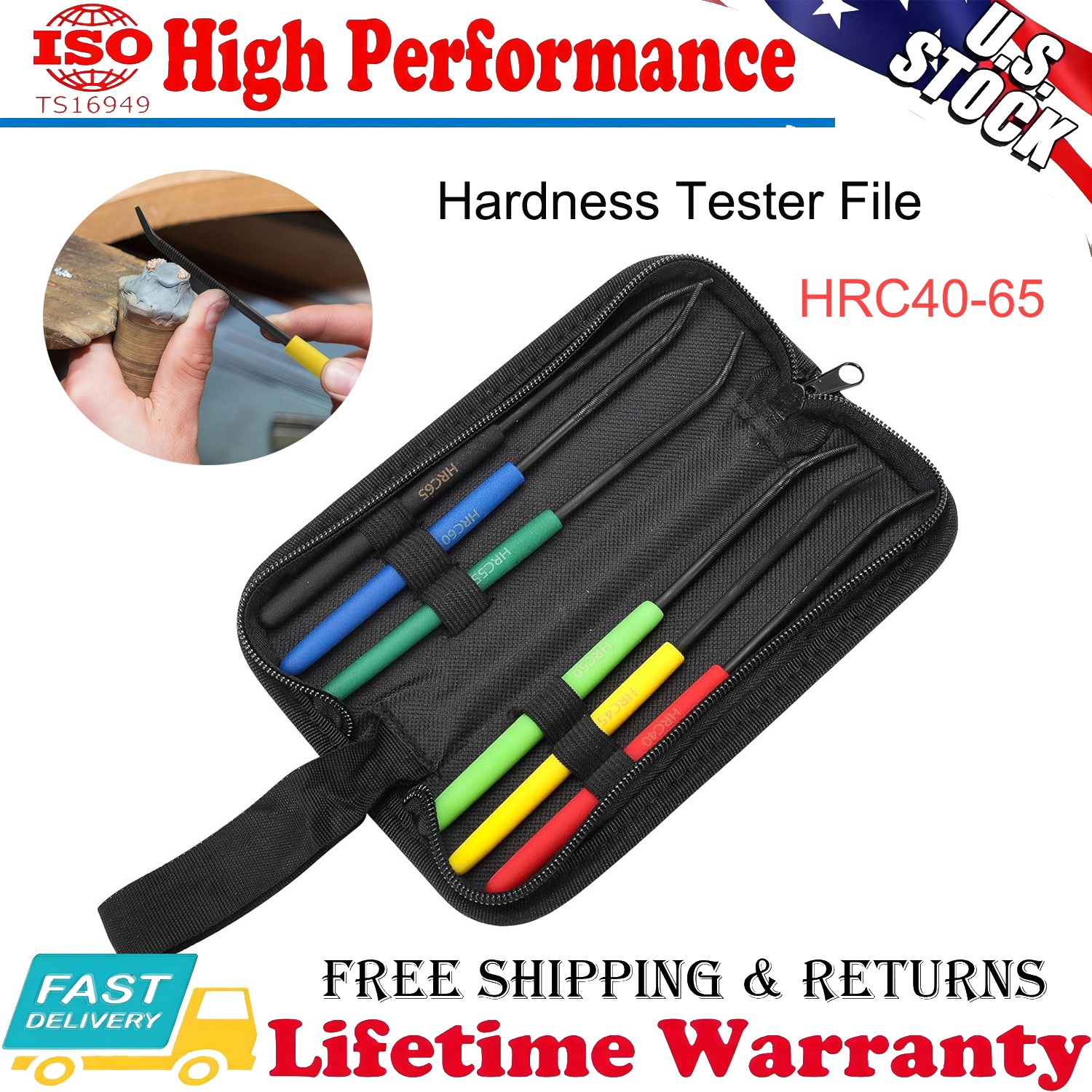 6pc Hardness Test File Set HRC40-65 Steel Hardness Check Files Metalworking Tool