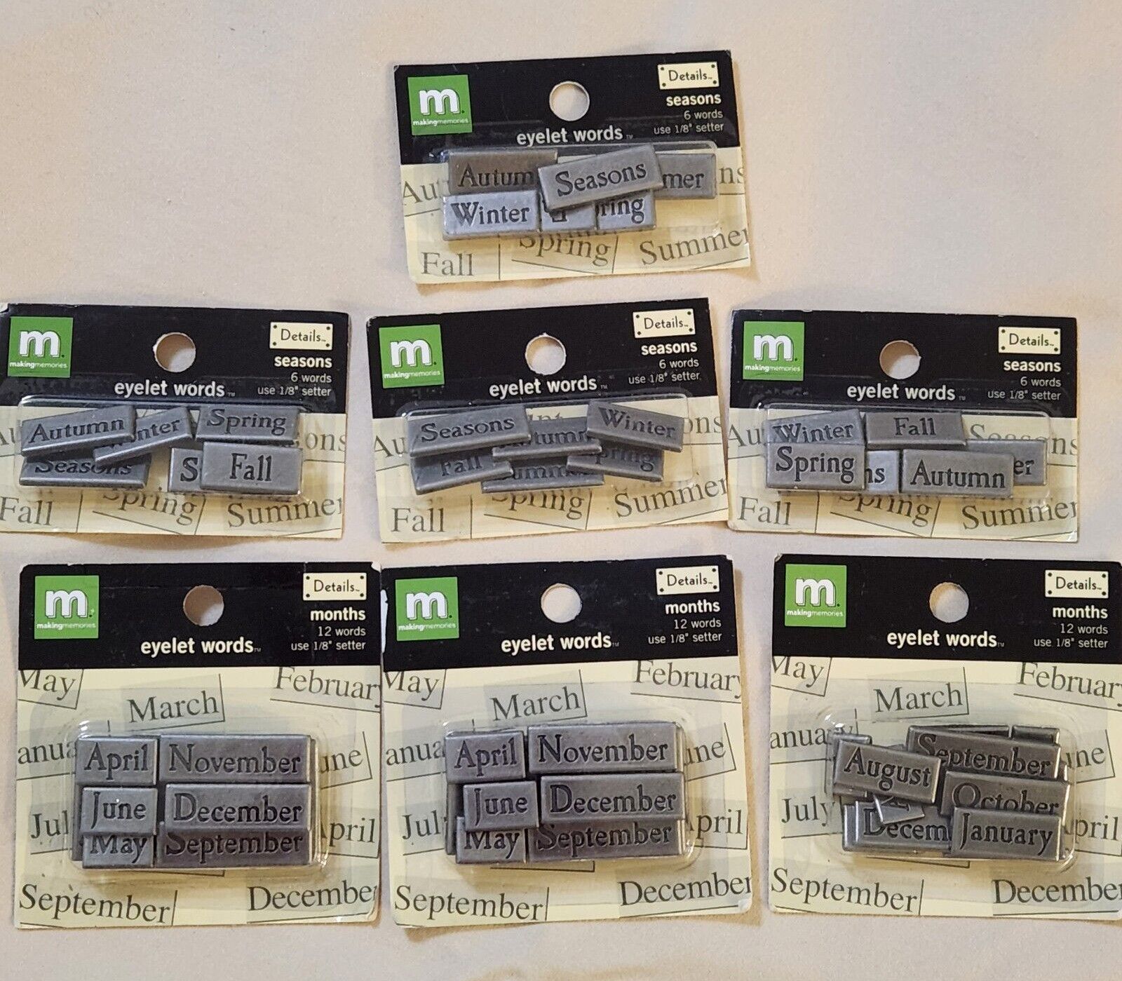 NEW Lot Making Memories Details Metal Eyelet Words SEASONS MONTHS  -A