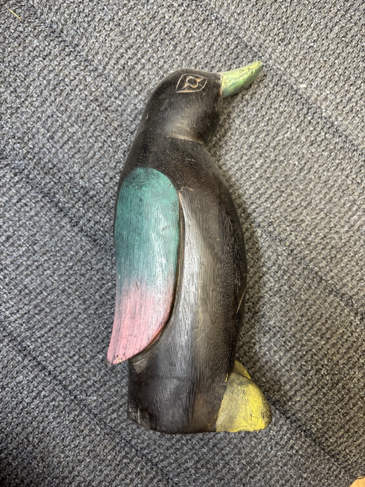 Antique Hand Carved and Painted Wooden Penguin - Folk Art.  10" tall