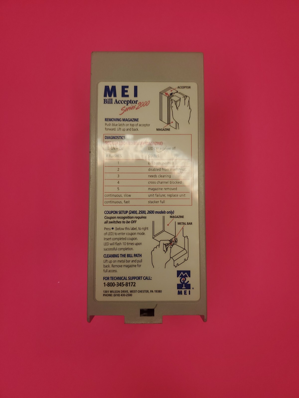 MARS MEI 700 note stacker box $ bill acceptor validator gray yellow series 2000