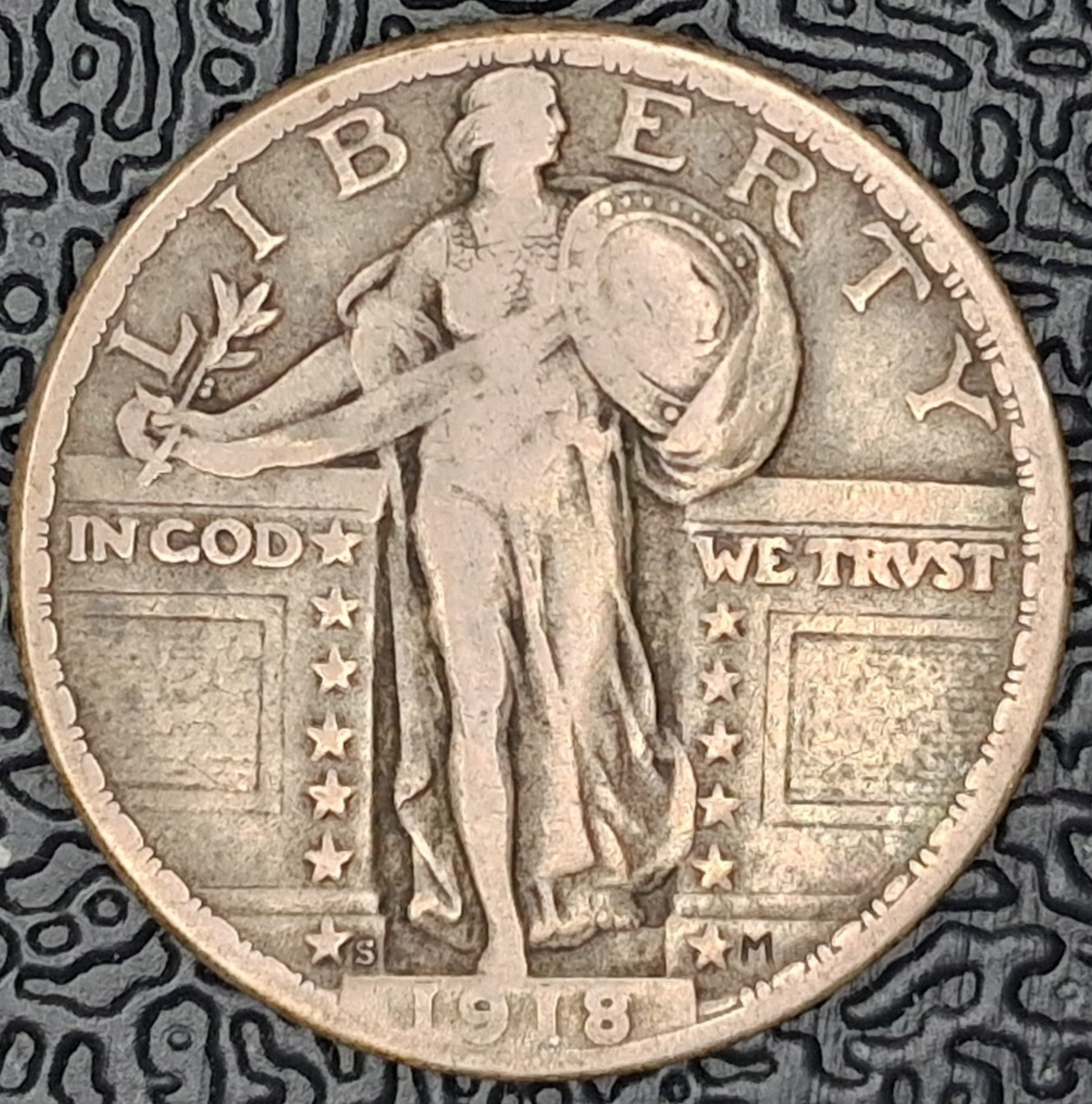 1918-S San Francisco 25c Standing Liberty Silver Quarter*Beautiful Copper Color*