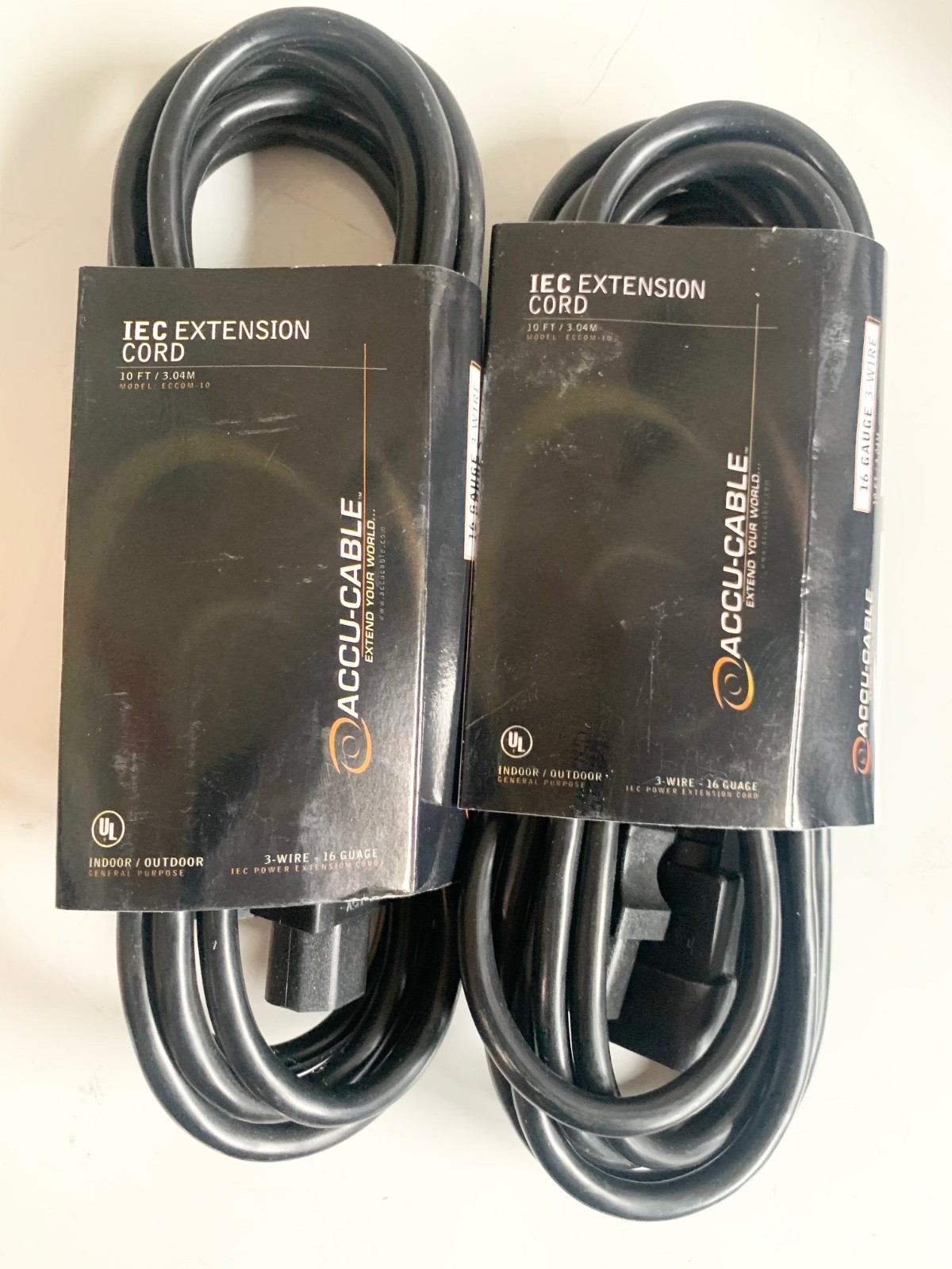 (2) Accu Cable 10' Black, 16/3 Gauge IEC to IEC Extension ECCOM-10
