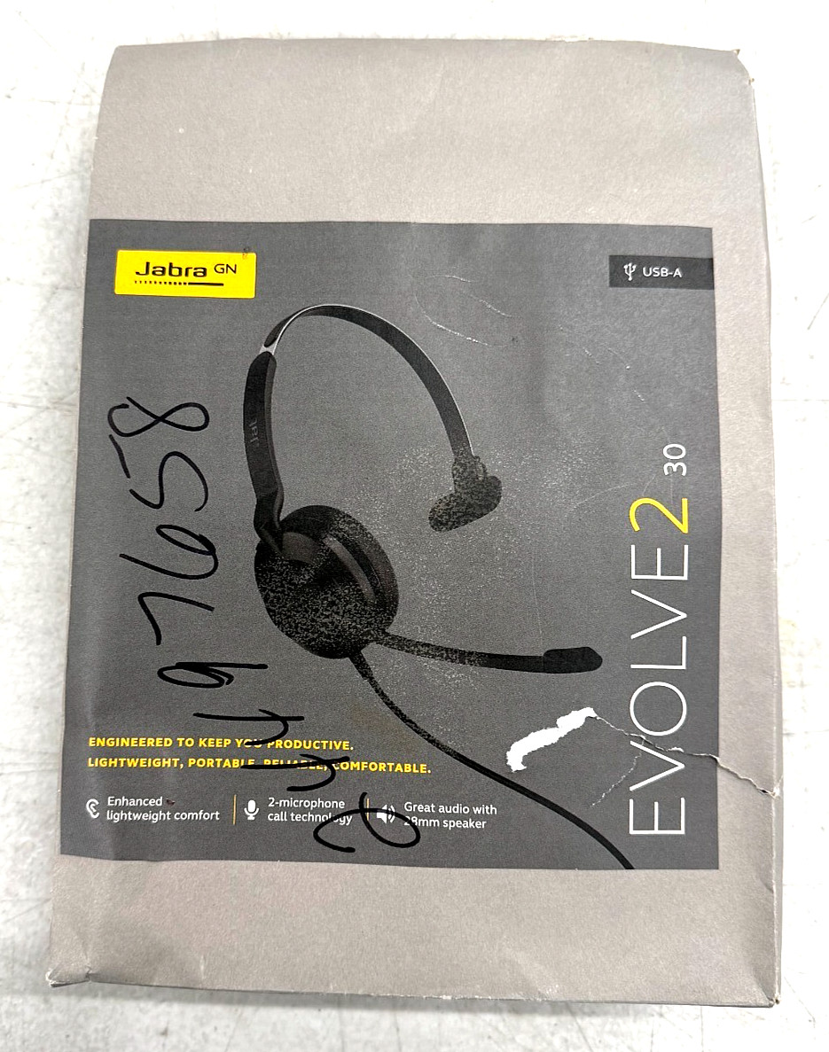 Jabra Evolve2 30 MS 2 Built-in Microphones Wired Headset - Black -NIB F