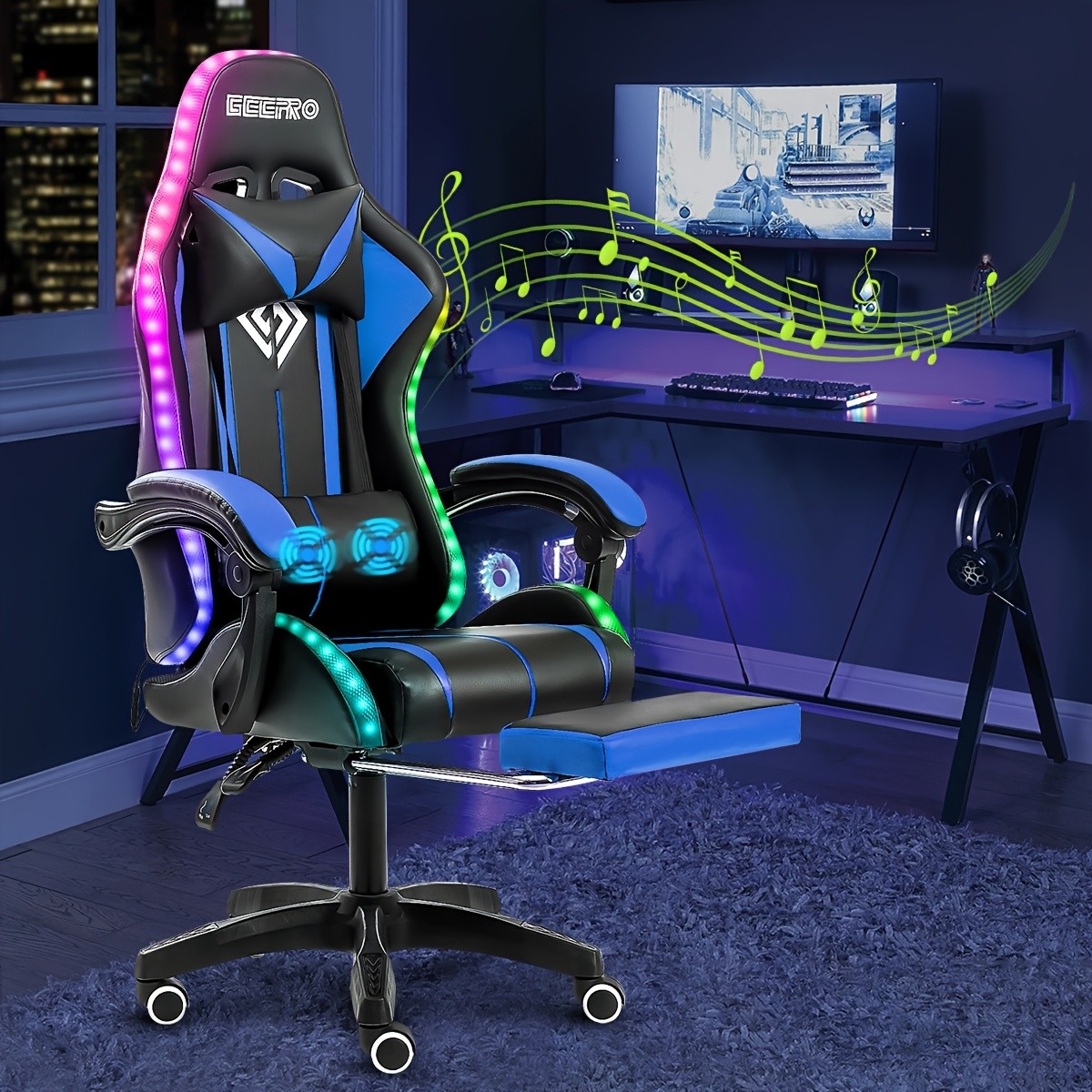 LED Gaming Chair, Big & Tall Video Game Chair With Wireless Speakers And