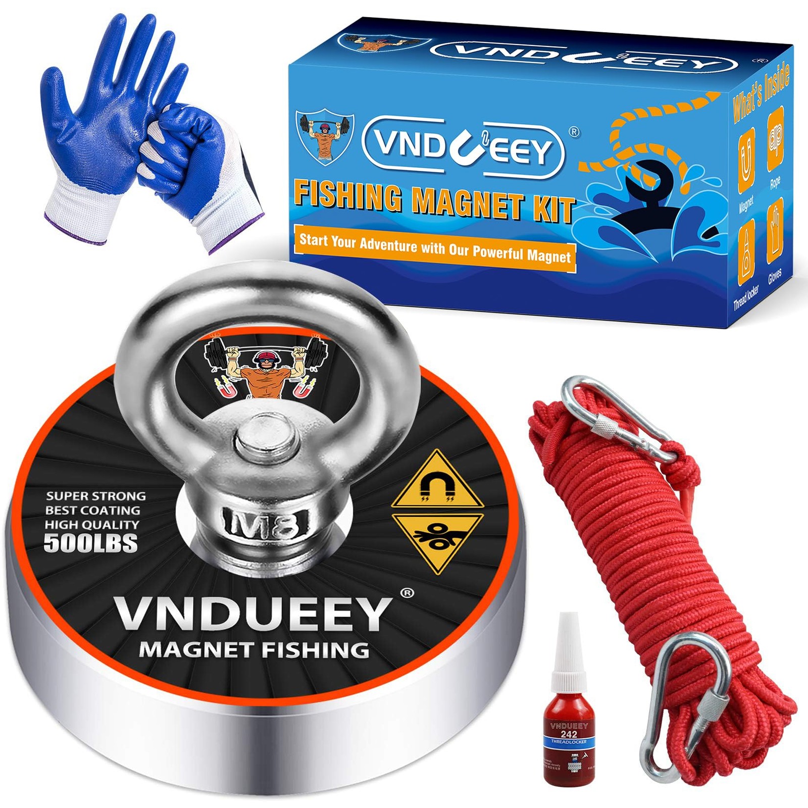 Magnet Fishing Kit, 500Lbs(227Kg) Fishing Magnets with Rope - Includes Pullin...