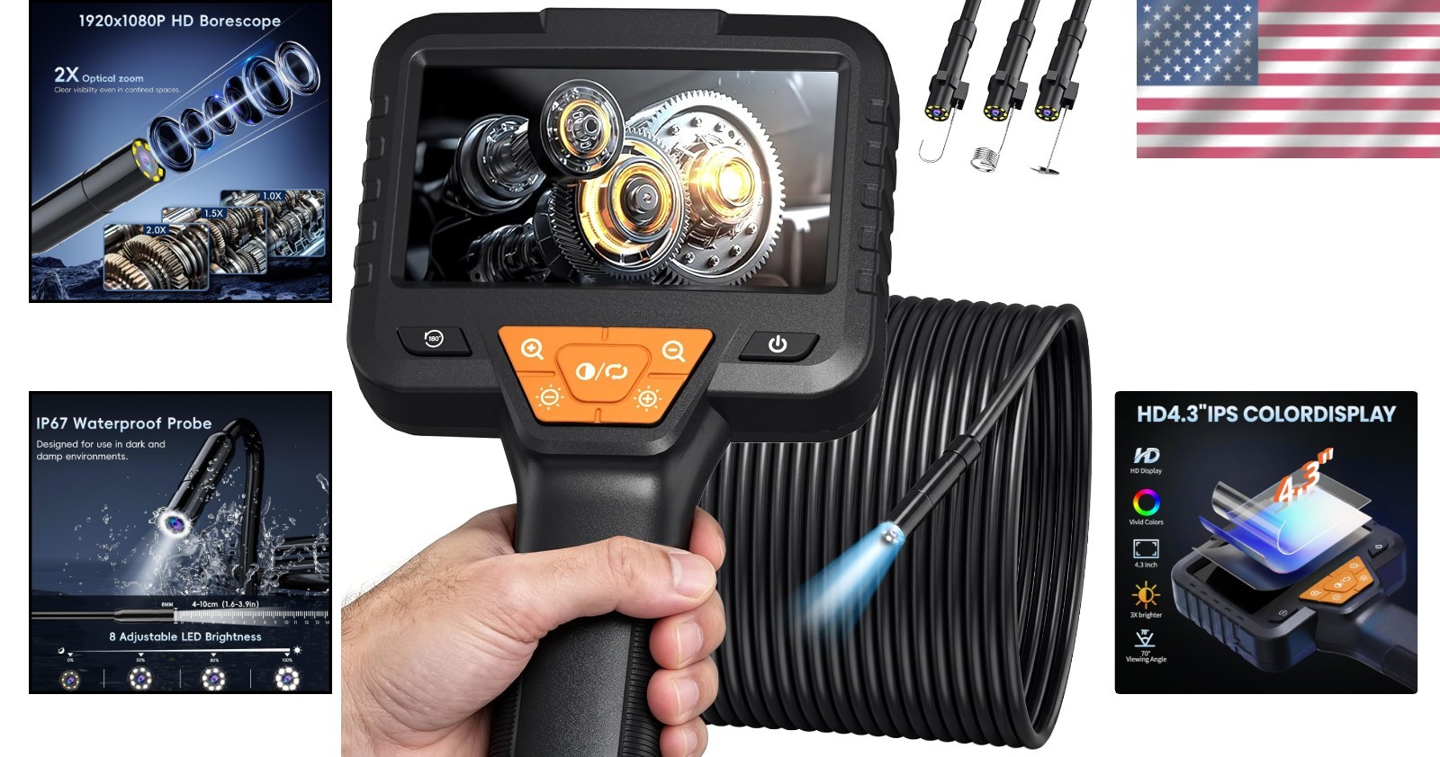 Professional 50FT Borescope with Adjustable LEDs and 1080P Clear Imaging