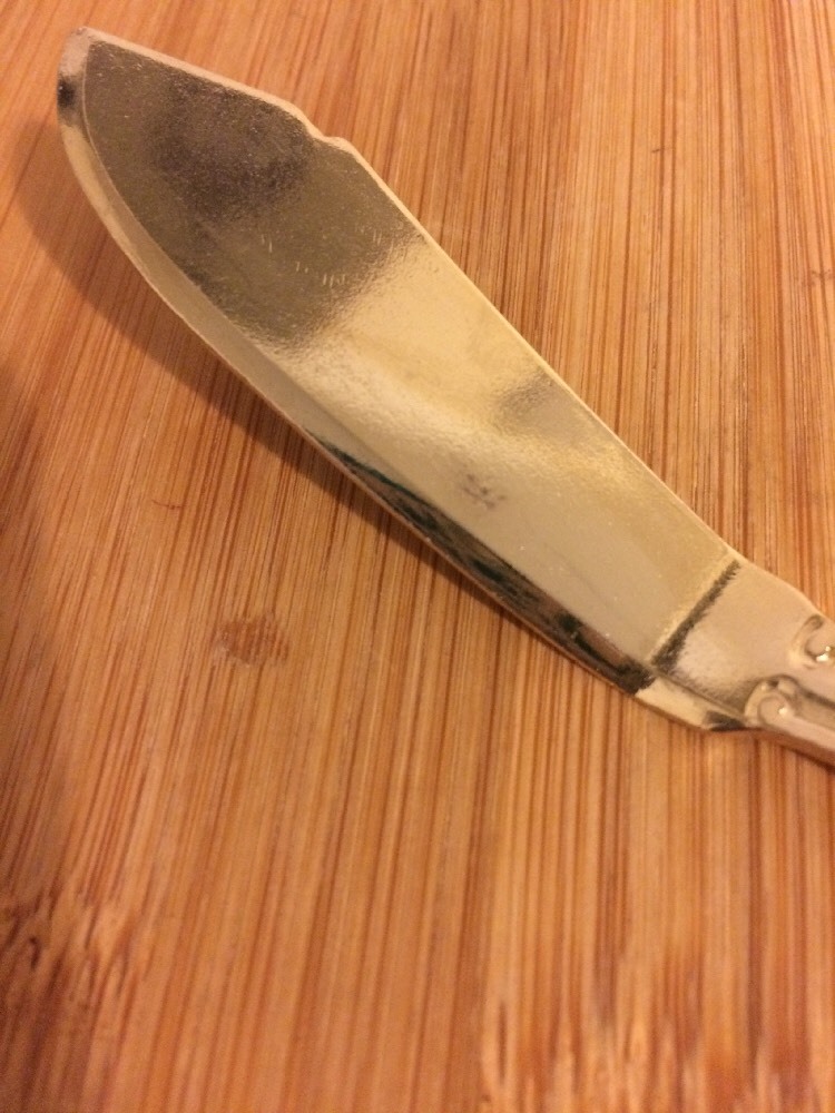 Farberware Gold Electroplate Scroll Plume Tip BUTTER KNIFE 6 3/4"