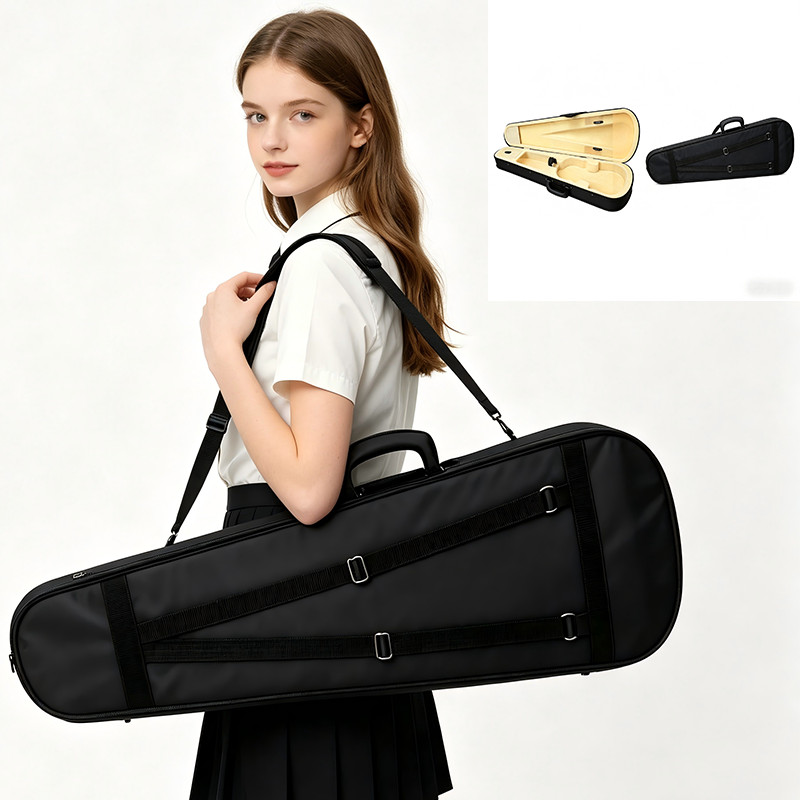 Violin Case Durable Triangle Shape Black with Soft Beige Lining Fits 4/4 Size