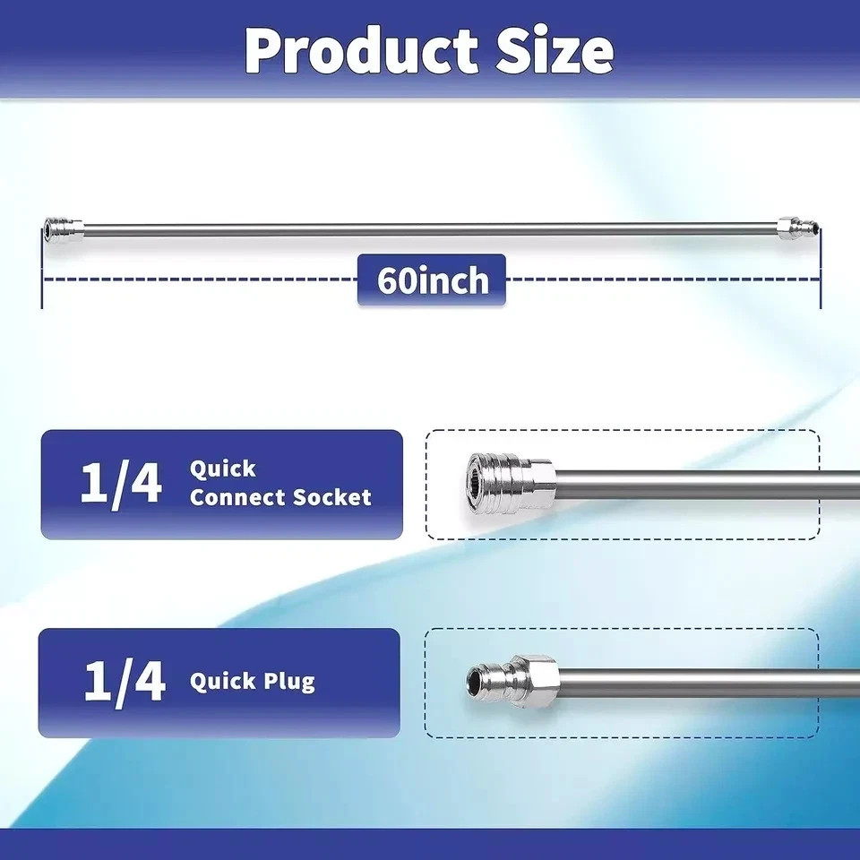 60" Pressure Washer Wand Extension 1/4" Quick Connect Stainless Steel 2-PACK