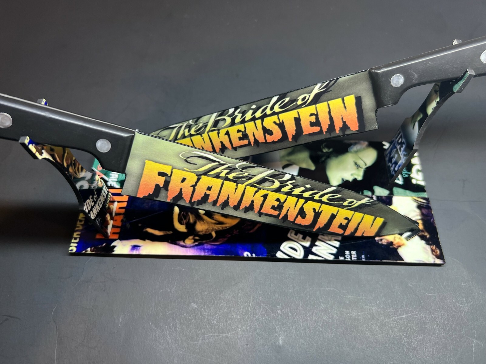 Bride of Frankenstein 2 Knife Set With Sublimated Stands