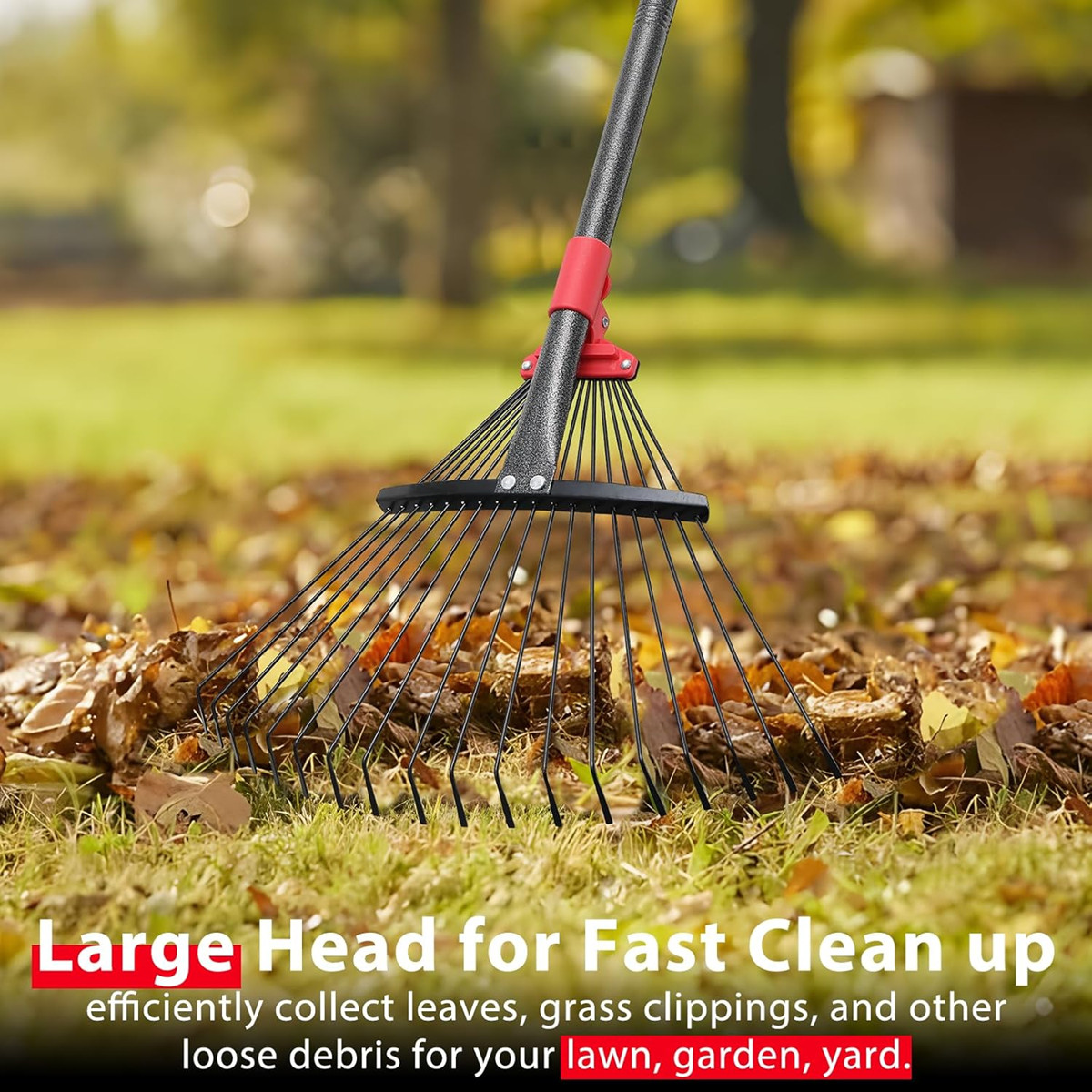 Rake for Yard Lawn Shrub tree Leaves 18 Tines 9"~17" Wide by Max 72" Long handle