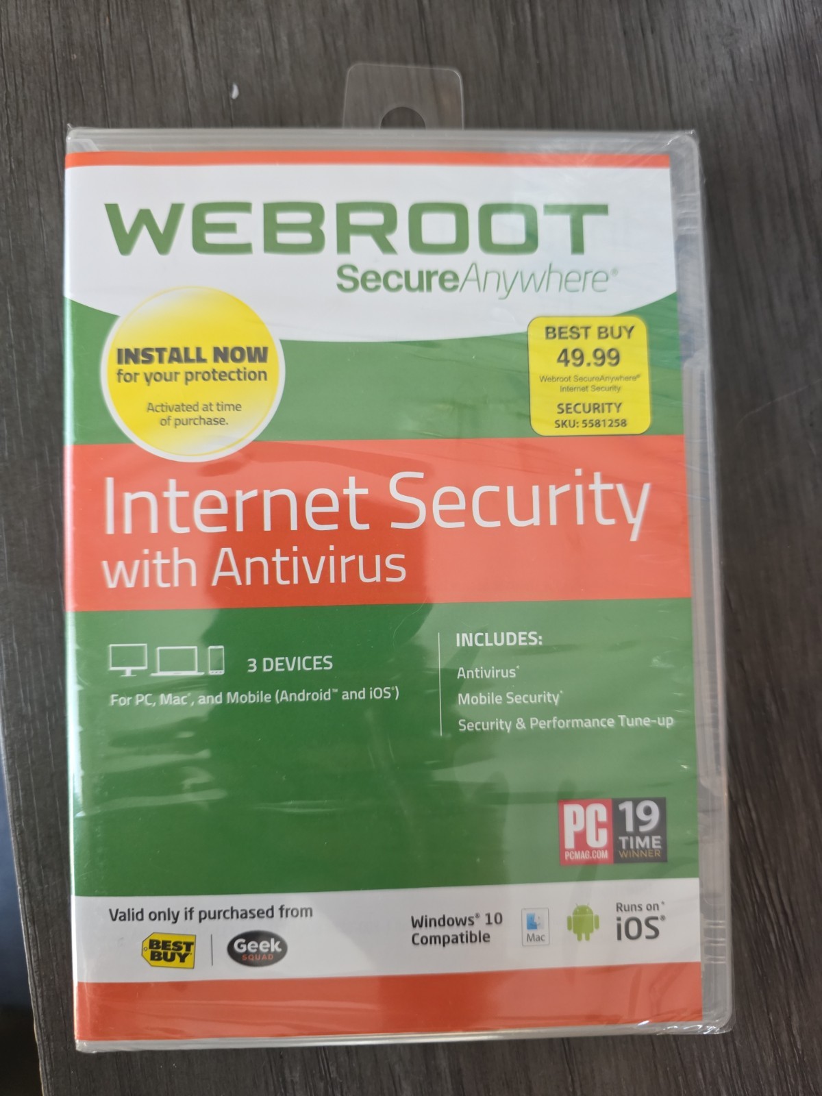 New Webroot Secure Anywhere Internet Security w/ Antivirus Windows 10, 3 Devices